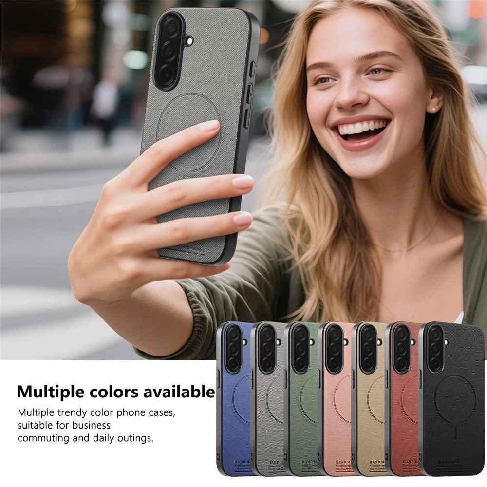 For Samsung Galaxy A57 5G Magnetic Case Cloth Texture PC + TPU + PU Leather Anti-Scratch Phone Cover - Grey