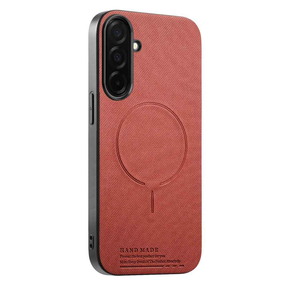 For Samsung Galaxy A57 5G Magnetic Case Cloth Texture PC + TPU + PU Leather Anti-Scratch Phone Cover - Brownish Red