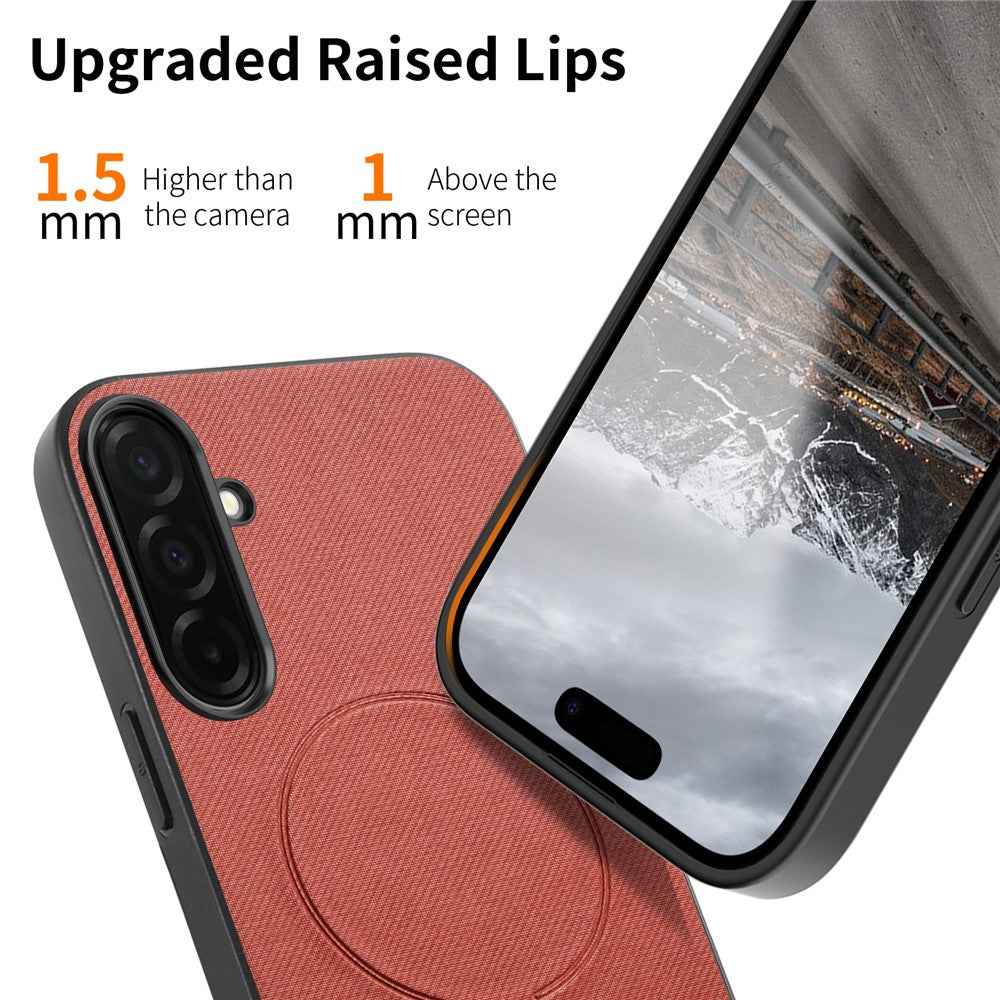 For Samsung Galaxy A57 5G Magnetic Case Cloth Texture PC + TPU + PU Leather Anti-Scratch Phone Cover - Brownish Red