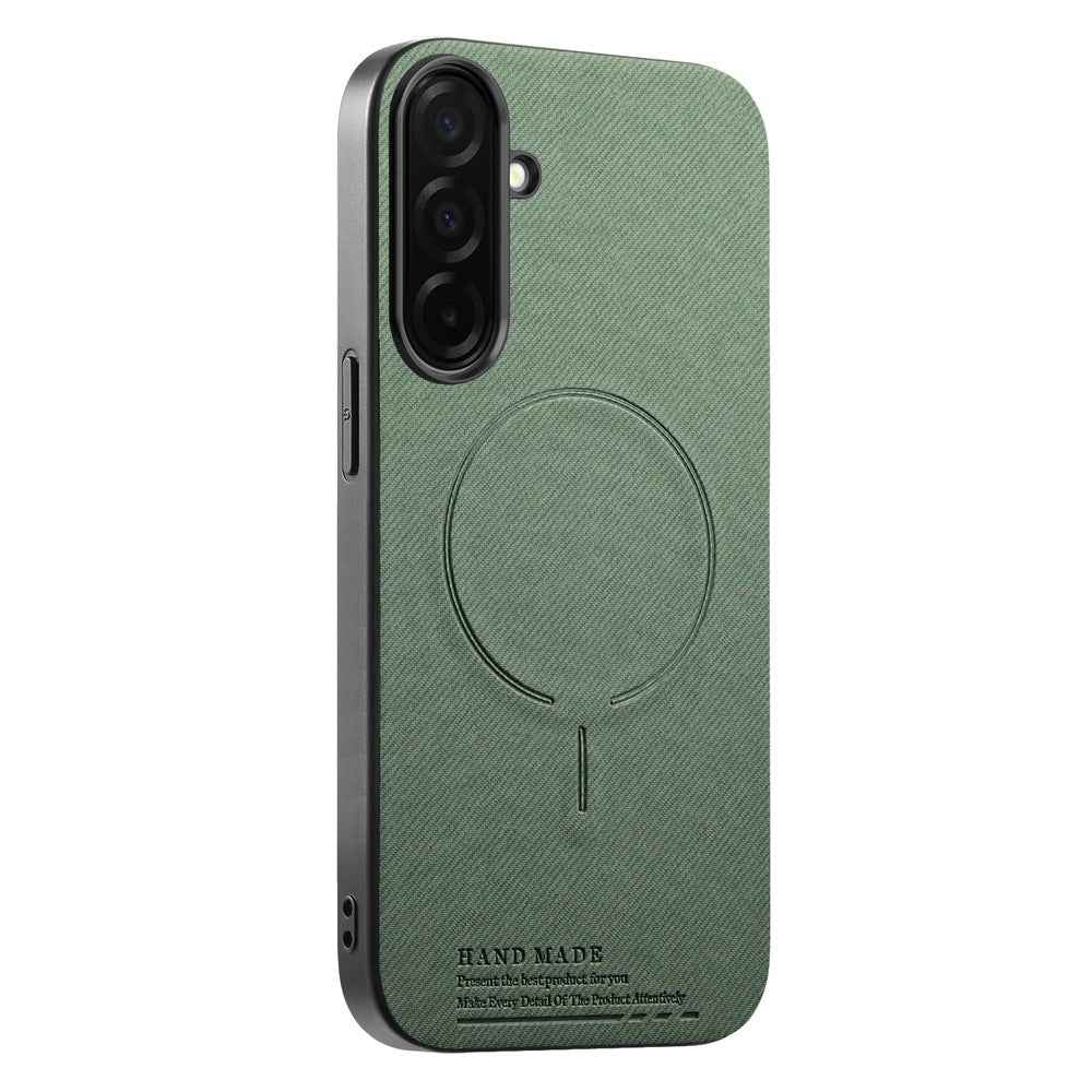 For Samsung Galaxy A57 5G Magnetic Case Cloth Texture PC + TPU + PU Leather Anti-Scratch Phone Cover - Green