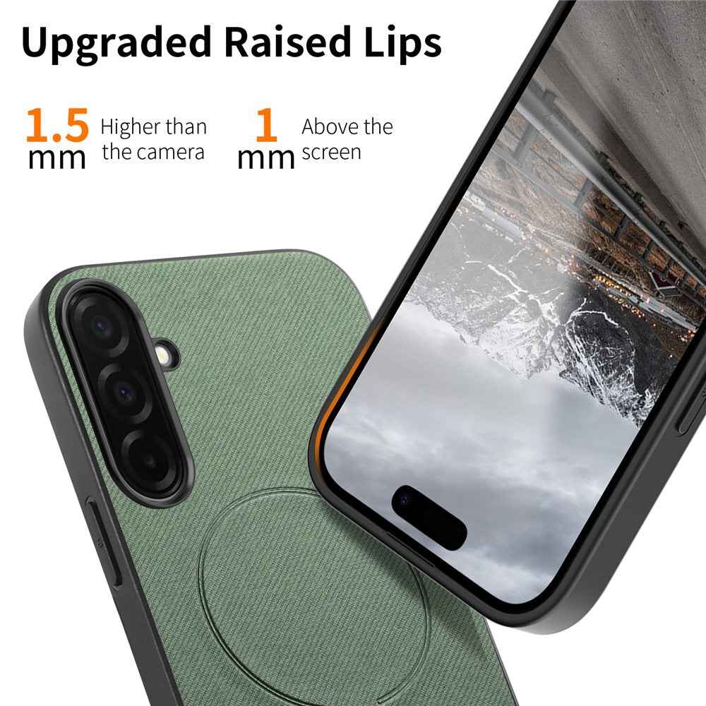 For Samsung Galaxy A57 5G Magnetic Case Cloth Texture PC + TPU + PU Leather Anti-Scratch Phone Cover - Green