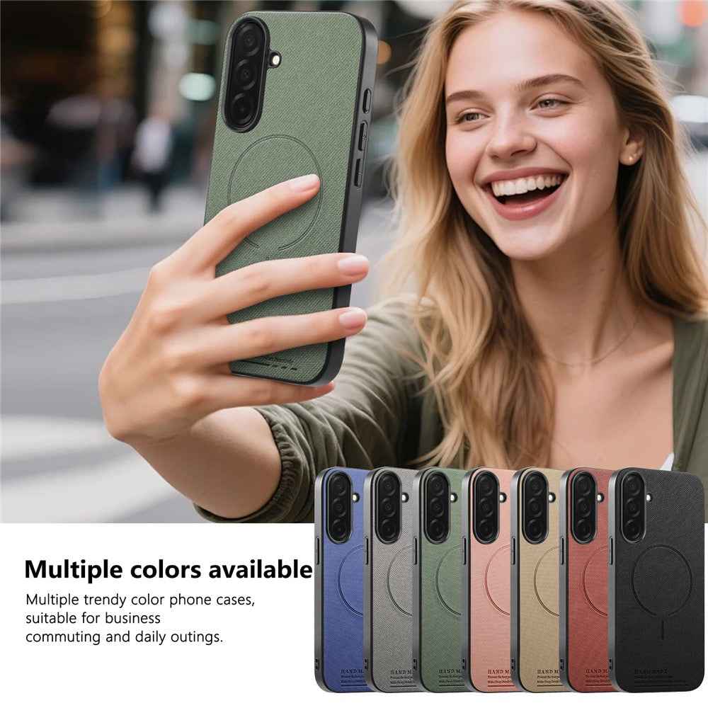 For Samsung Galaxy A57 5G Magnetic Case Cloth Texture PC + TPU + PU Leather Anti-Scratch Phone Cover - Green