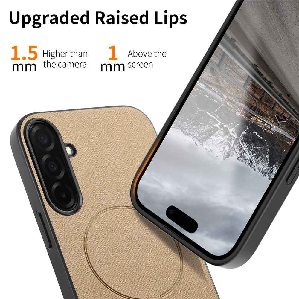 For Samsung Galaxy A57 5G Magnetic Case Cloth Texture PC + TPU + PU Leather Anti-Scratch Phone Cover - Khaki