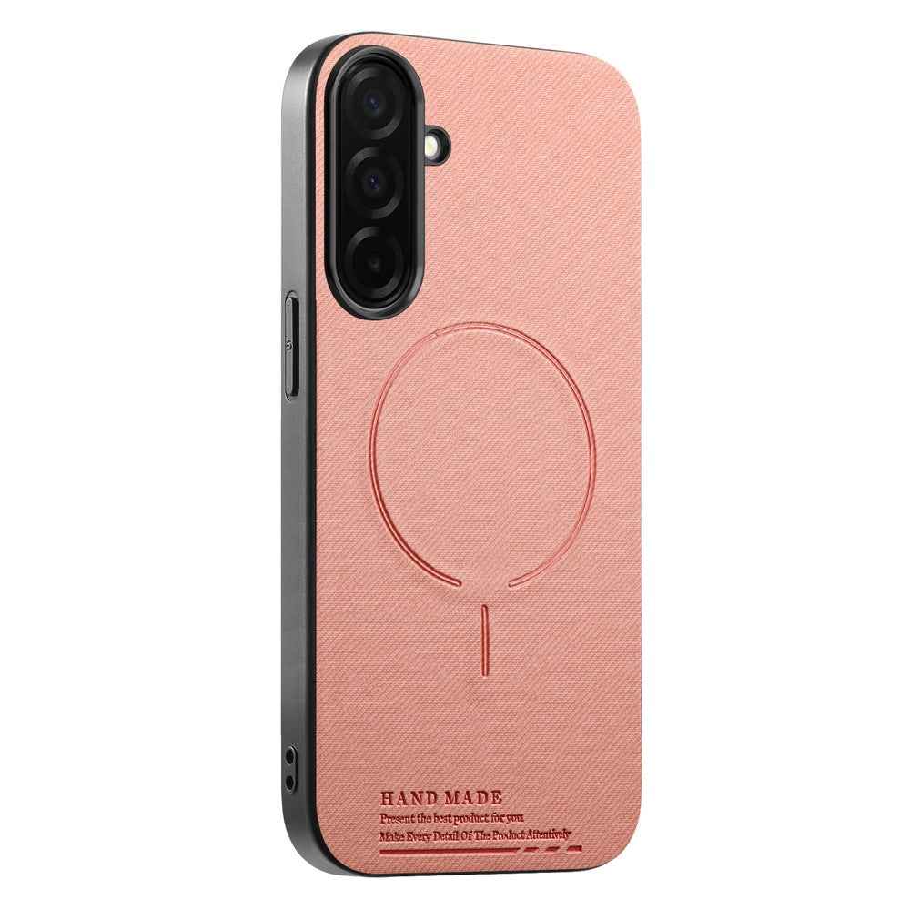 For Samsung Galaxy A57 5G Magnetic Case Cloth Texture PC + TPU + PU Leather Anti-Scratch Phone Cover - Pink
