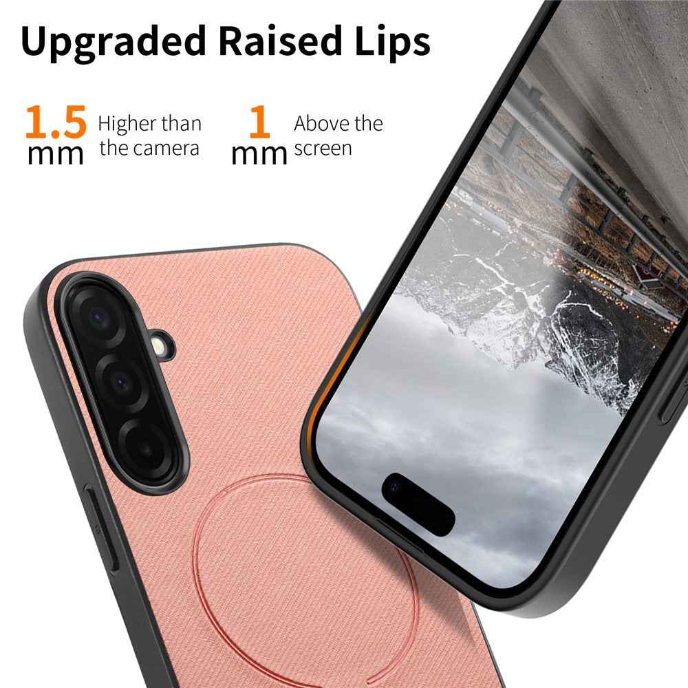 For Samsung Galaxy A57 5G Magnetic Case Cloth Texture PC + TPU + PU Leather Anti-Scratch Phone Cover - Pink