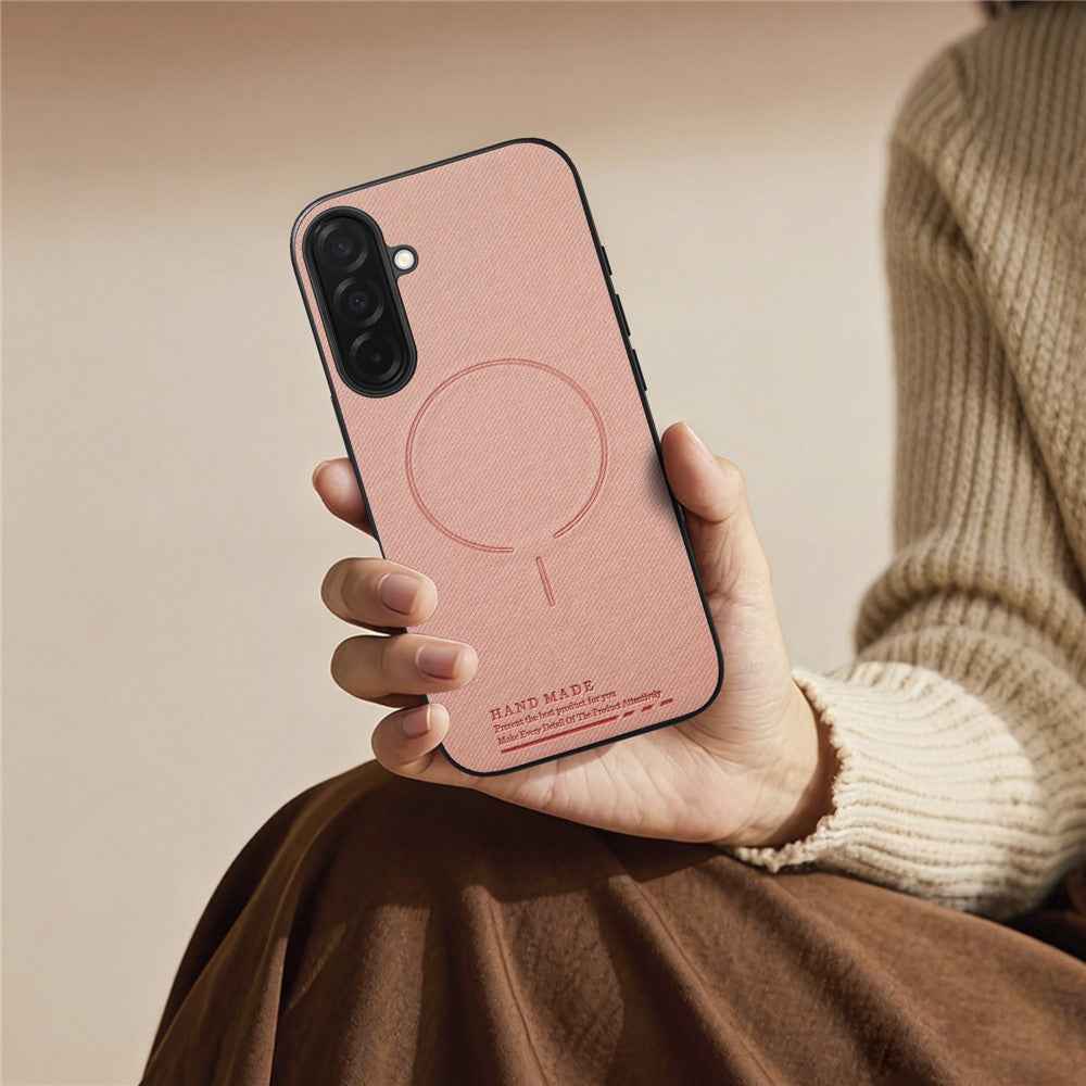 For Samsung Galaxy A57 5G Magnetic Case Cloth Texture PC + TPU + PU Leather Anti-Scratch Phone Cover - Pink