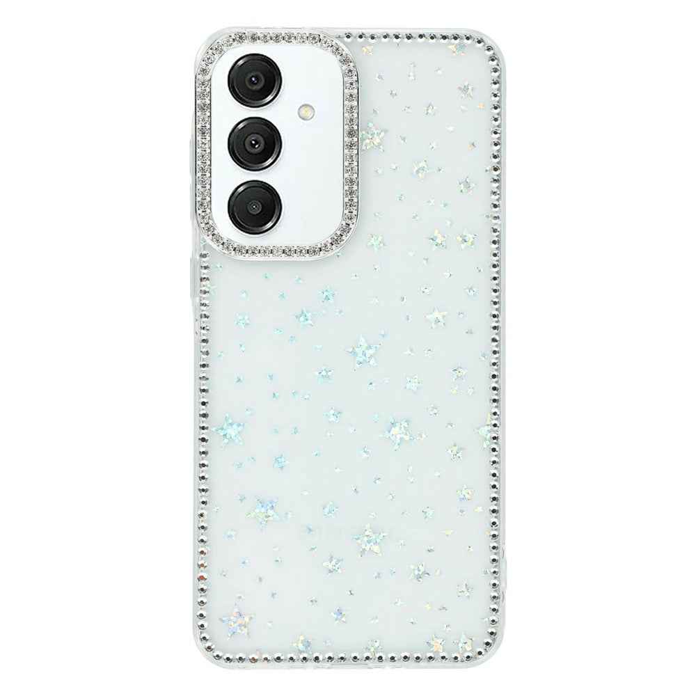 For Samsung Galaxy A57 5G Case Rhinestone Edge Glitter Back TPU + PC IMD Phone Cover - Starry Transparent