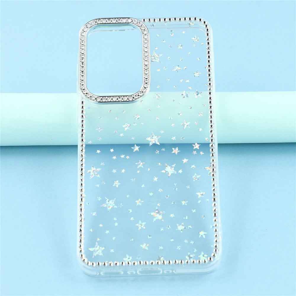 For Samsung Galaxy A57 5G Case Rhinestone Edge Glitter Back TPU + PC IMD Phone Cover - Starry Transparent