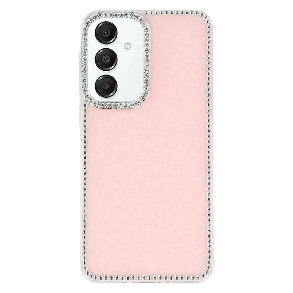 For Samsung Galaxy A57 5G Case Rhinestone Edge Glitter Back TPU + PC IMD Phone Cover - Glitter Light Pink