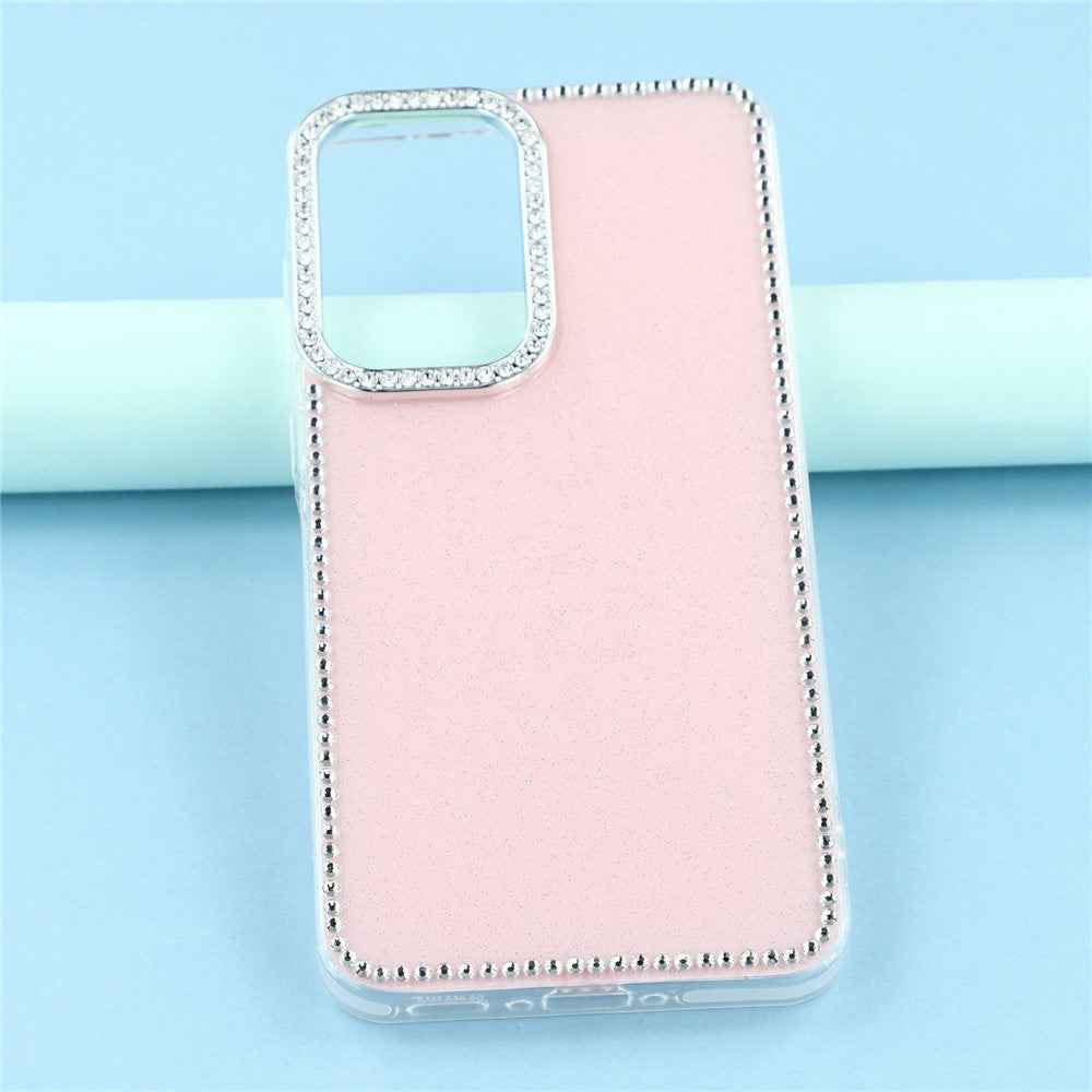 For Samsung Galaxy A57 5G Case Rhinestone Edge Glitter Back TPU + PC IMD Phone Cover - Glitter Light Pink