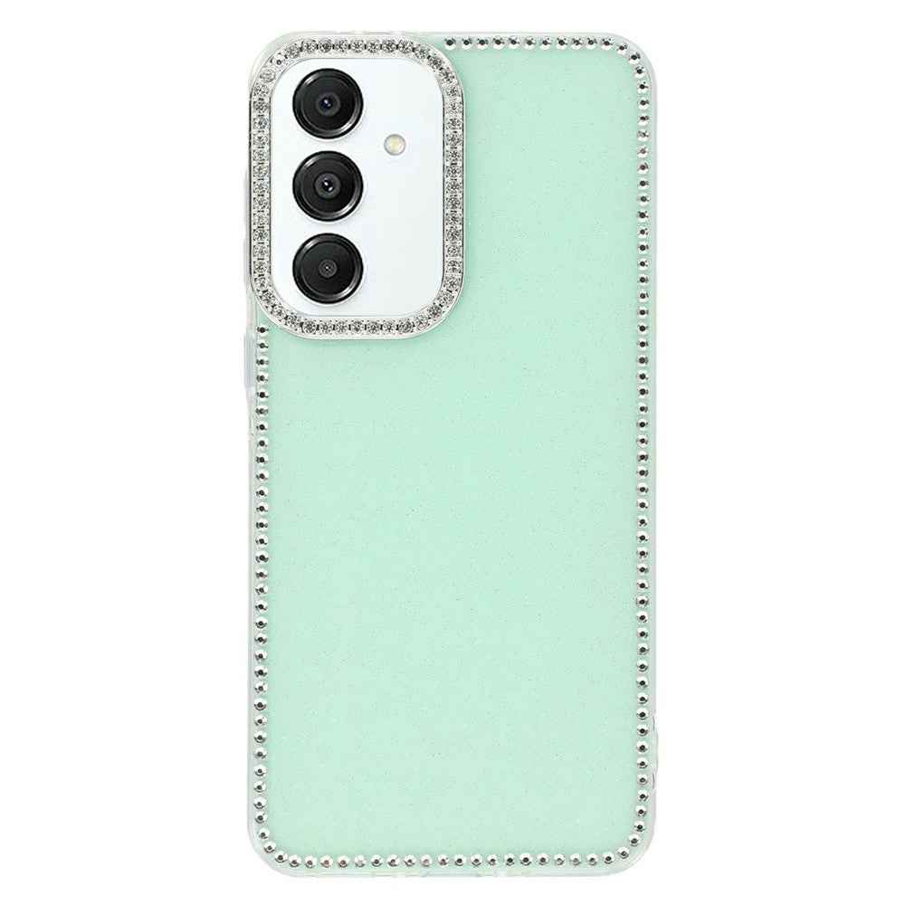 For Samsung Galaxy A57 5G Case Rhinestone Edge Glitter Back TPU + PC IMD Phone Cover - Glitter Light Green