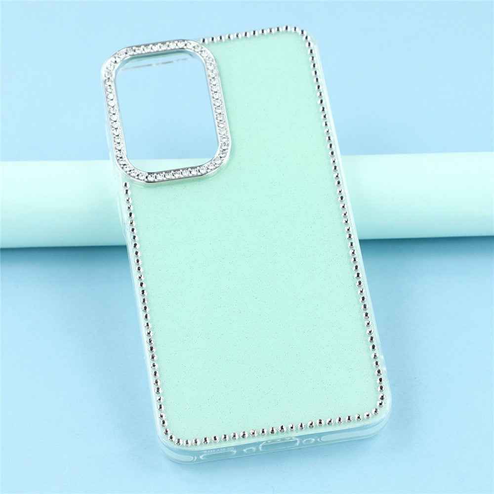 For Samsung Galaxy A57 5G Case Rhinestone Edge Glitter Back TPU + PC IMD Phone Cover - Glitter Light Green