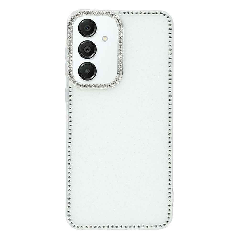 For Samsung Galaxy A57 5G Case Rhinestone Edge Glitter Back TPU + PC IMD Phone Cover - Glitter White