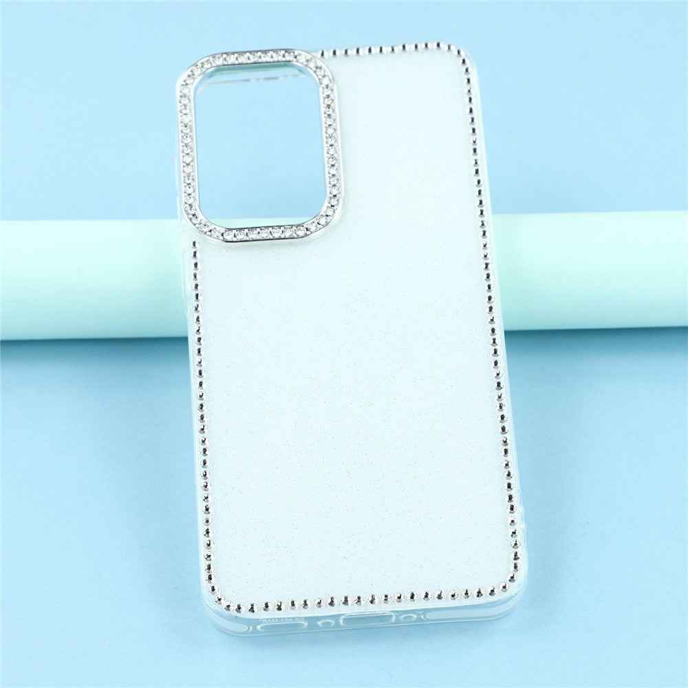 For Samsung Galaxy A57 5G Case Rhinestone Edge Glitter Back TPU + PC IMD Phone Cover - Glitter White