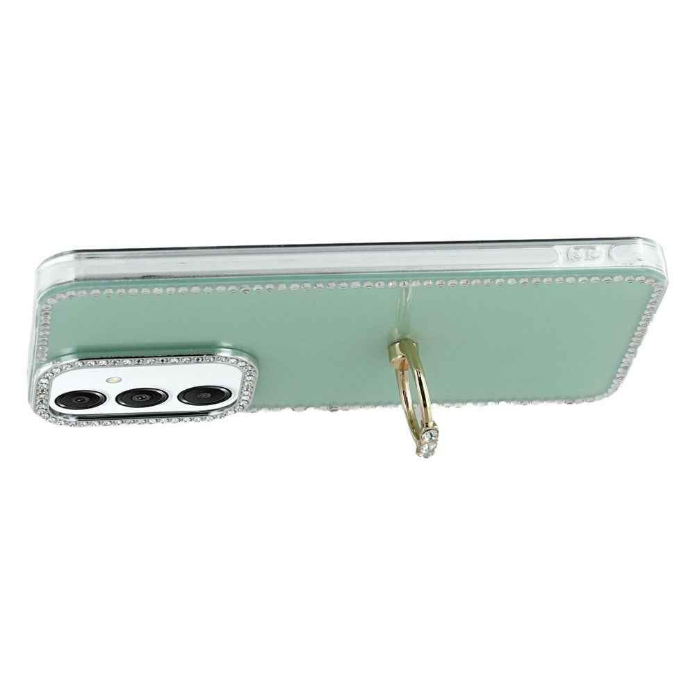 For Samsung Galaxy A57 5G Case with Ring Kickstand Rhinestone Edge TPU + PC IMD Phone Cover - Glitter Light Green