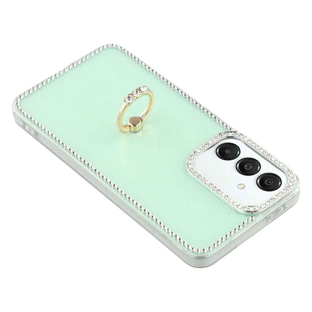 For Samsung Galaxy A57 5G Case with Ring Kickstand Rhinestone Edge TPU + PC IMD Phone Cover - Glitter Light Green