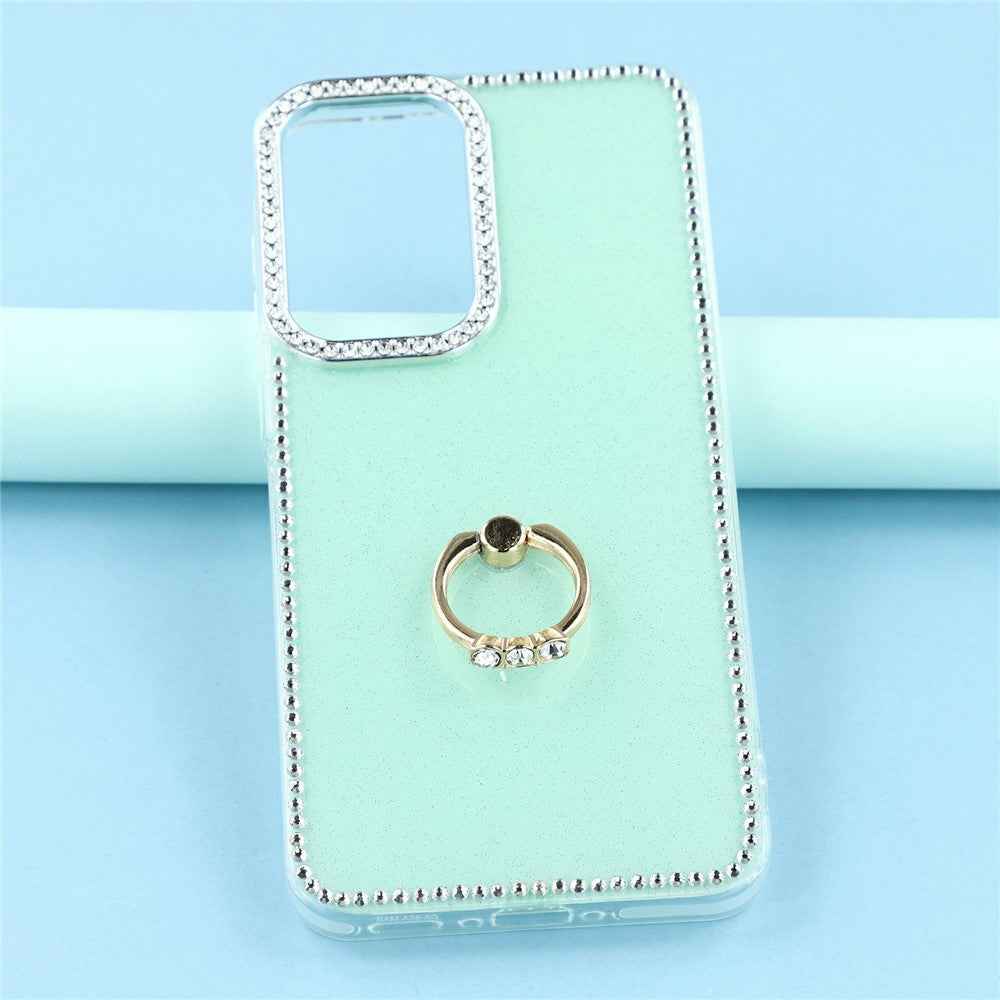 For Samsung Galaxy A57 5G Case with Ring Kickstand Rhinestone Edge TPU + PC IMD Phone Cover - Glitter Light Green