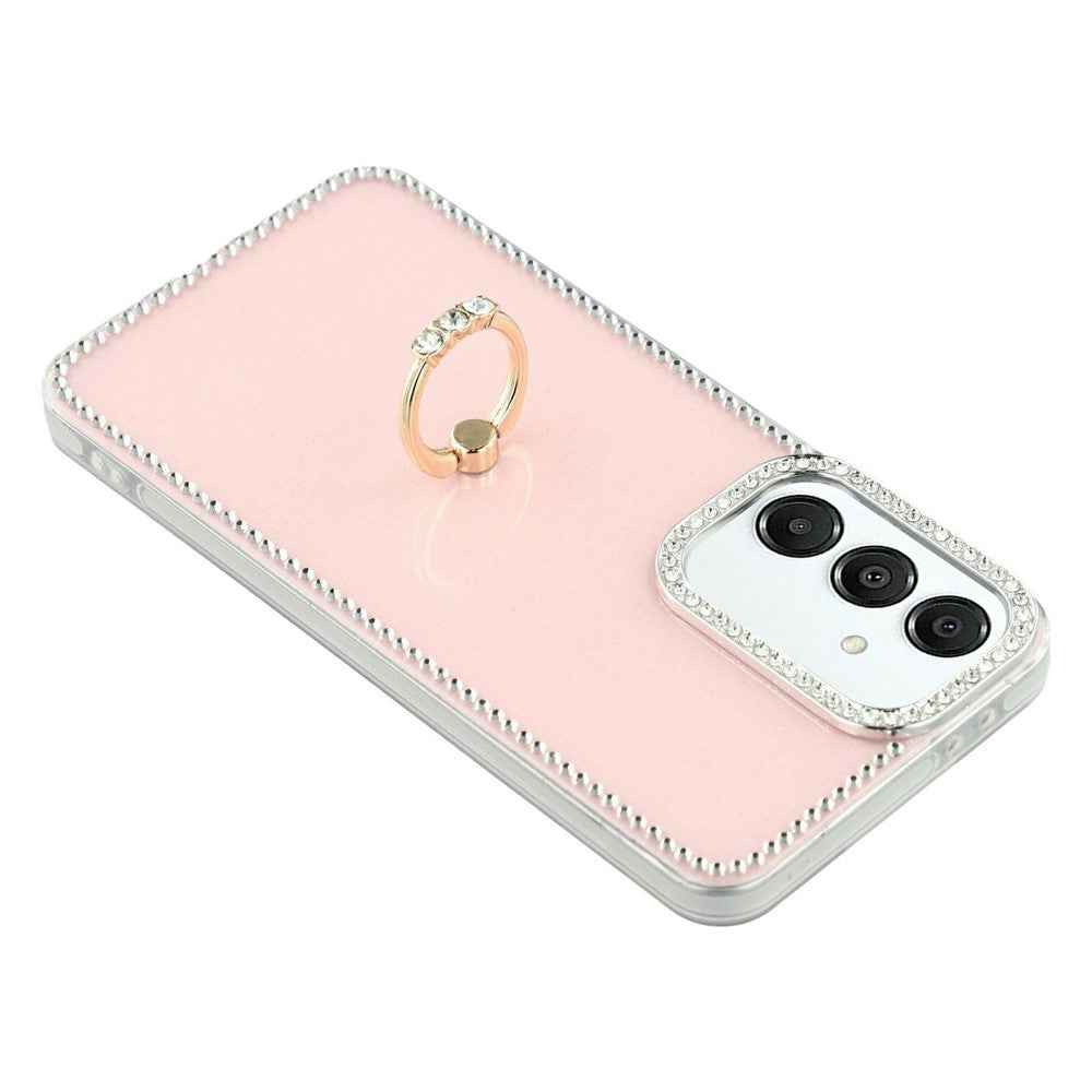 For Samsung Galaxy A57 5G Case with Ring Kickstand Rhinestone Edge TPU + PC IMD Phone Cover - Glitter Light Pink