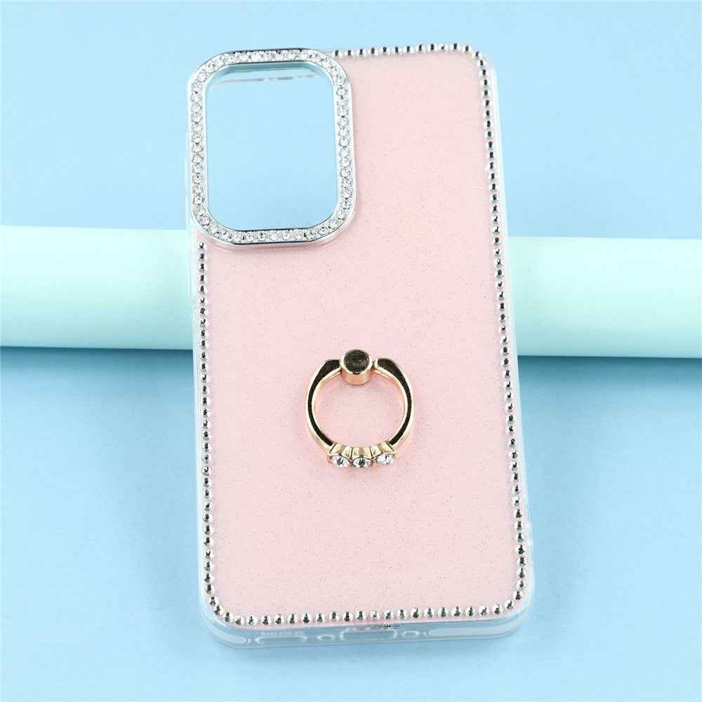 For Samsung Galaxy A57 5G Case with Ring Kickstand Rhinestone Edge TPU + PC IMD Phone Cover - Glitter Light Pink