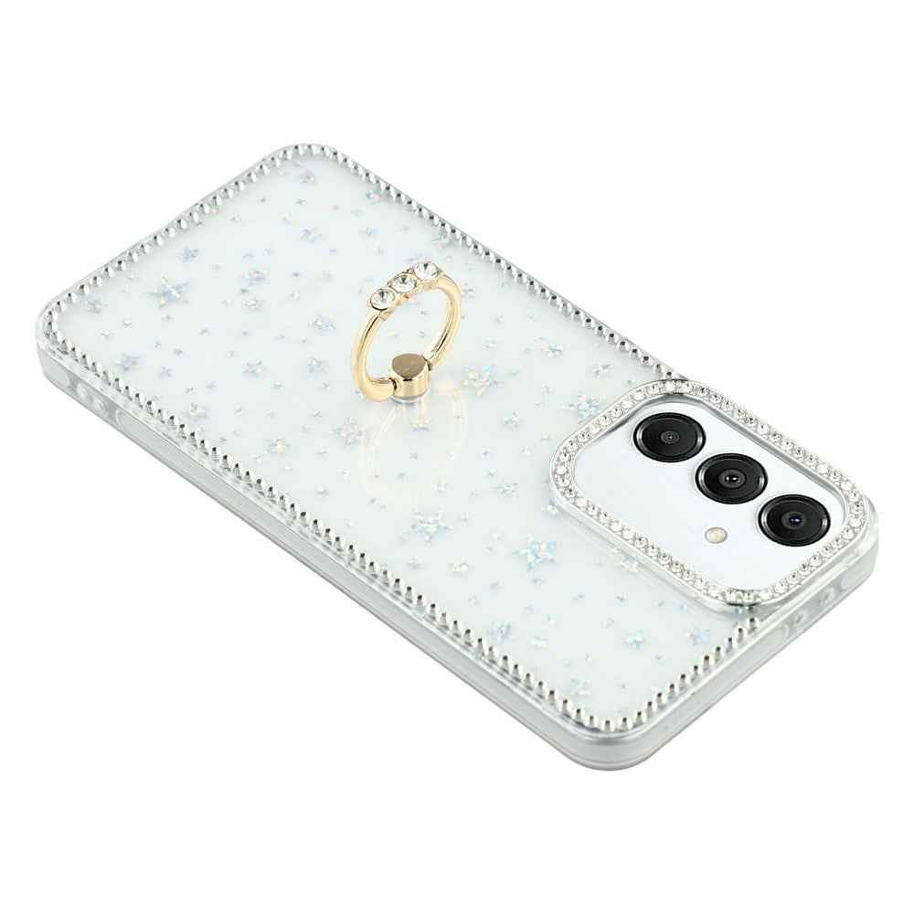 For Samsung Galaxy A57 5G Case with Ring Kickstand Rhinestone Edge TPU + PC IMD Phone Cover - Starry Transparent