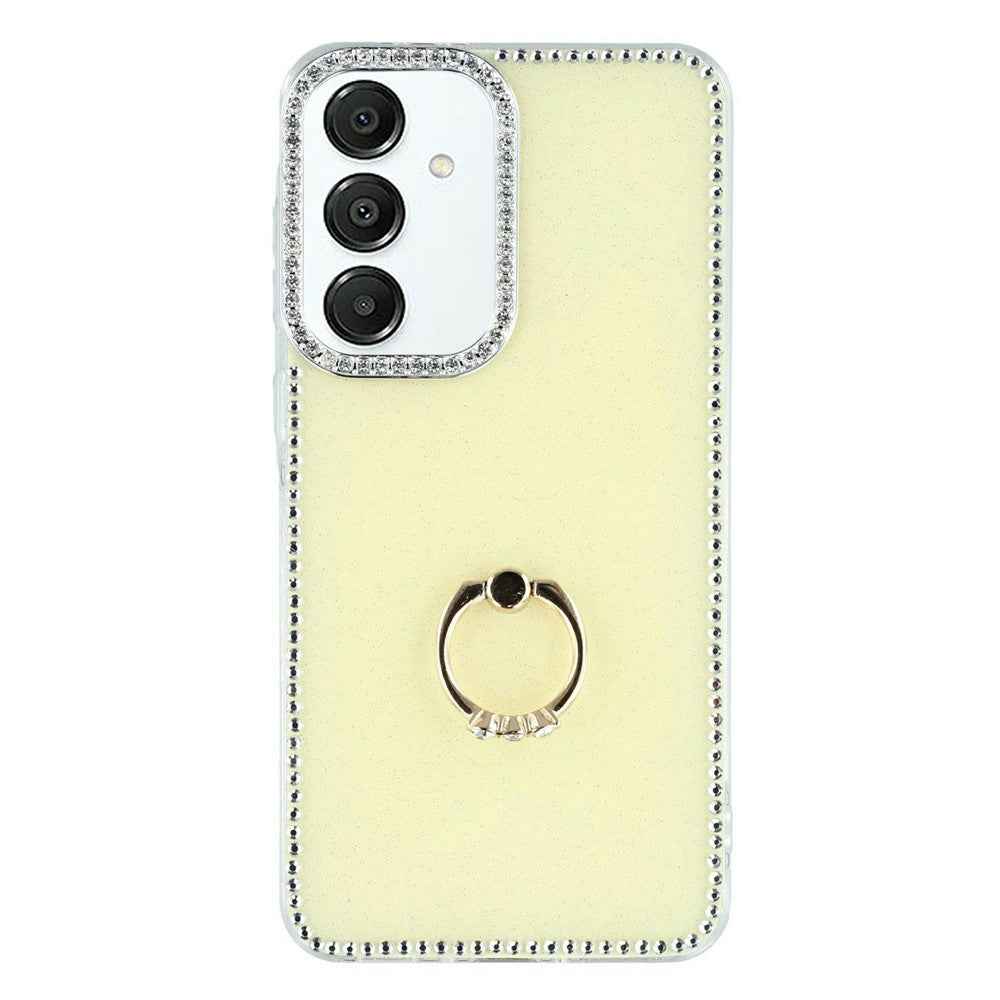 For Samsung Galaxy A57 5G Case with Ring Kickstand Rhinestone Edge TPU + PC IMD Phone Cover - Glitter Light Yellow