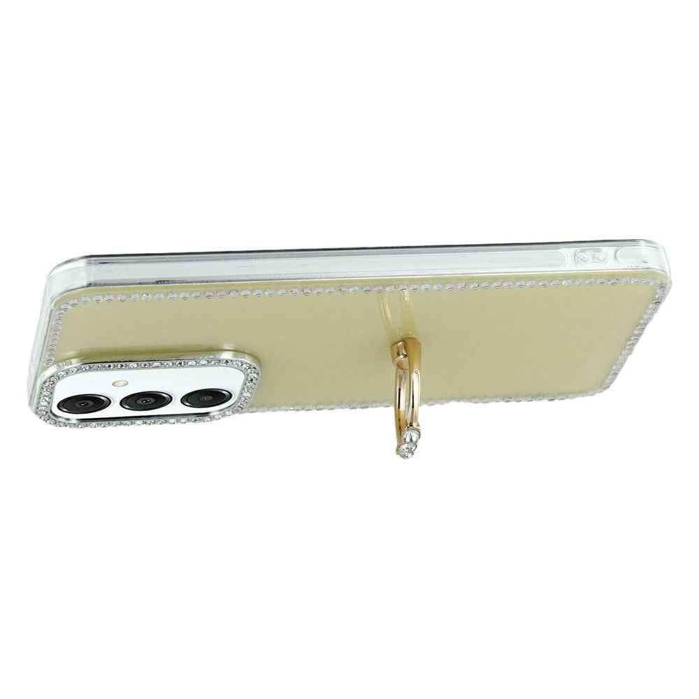 For Samsung Galaxy A57 5G Case with Ring Kickstand Rhinestone Edge TPU + PC IMD Phone Cover - Glitter Light Yellow