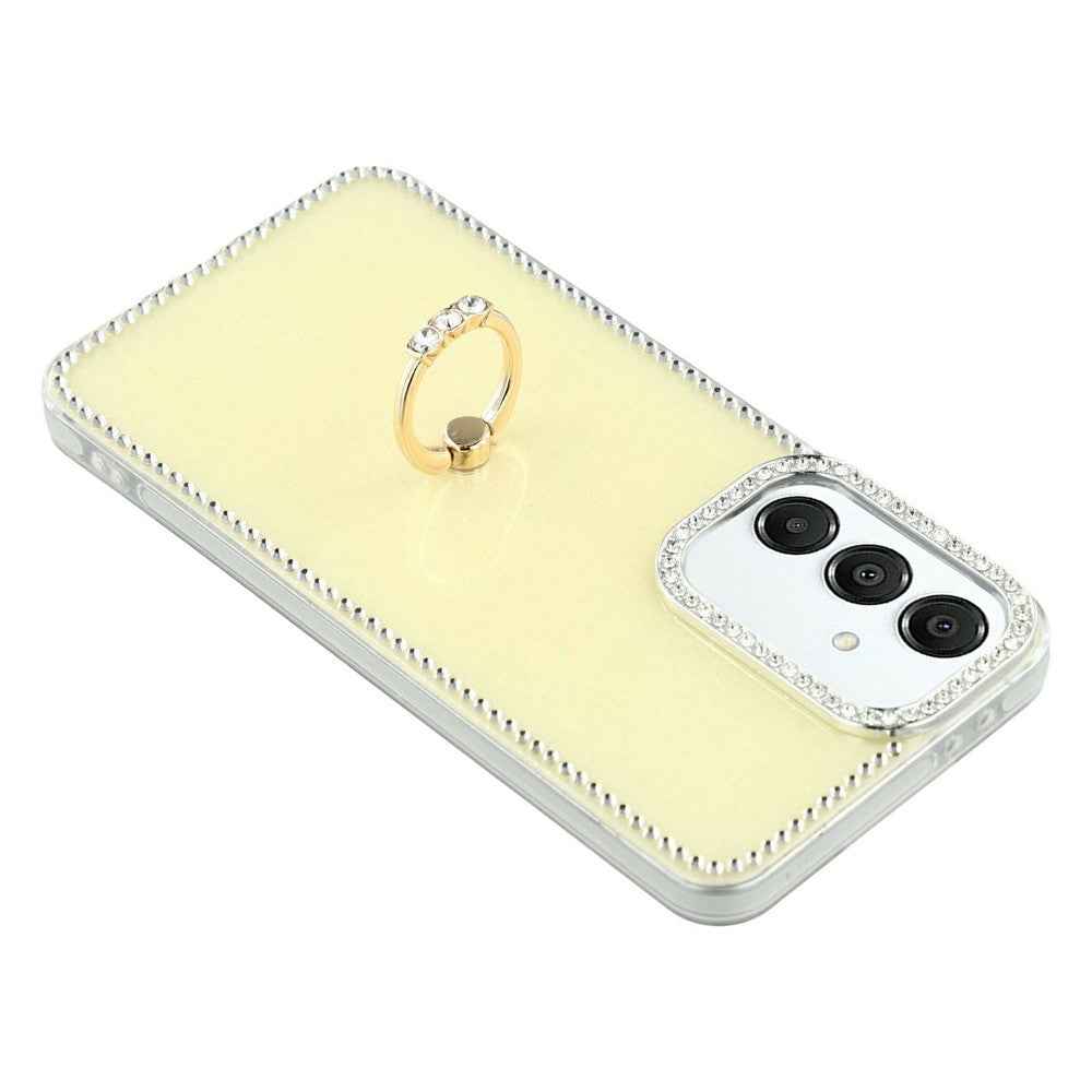 For Samsung Galaxy A57 5G Case with Ring Kickstand Rhinestone Edge TPU + PC IMD Phone Cover - Glitter Light Yellow