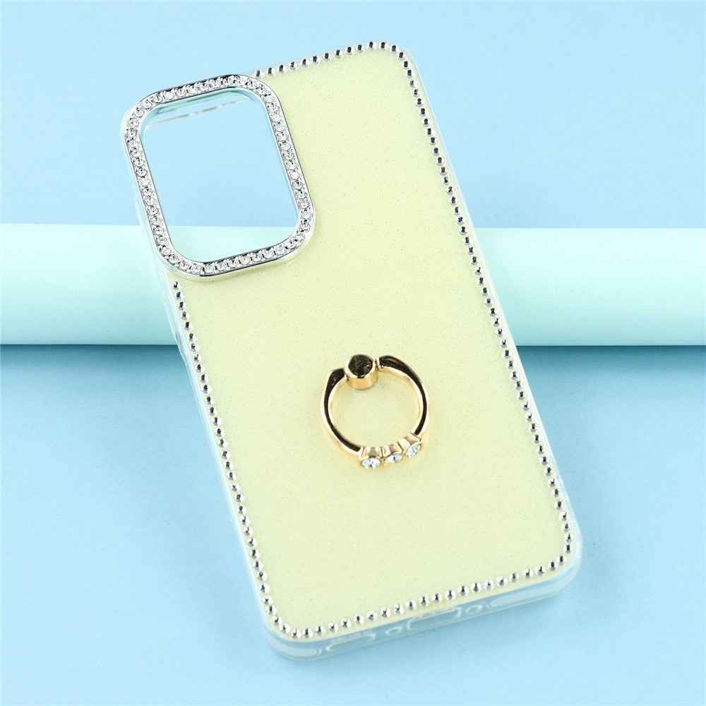 For Samsung Galaxy A57 5G Case with Ring Kickstand Rhinestone Edge TPU + PC IMD Phone Cover - Glitter Light Yellow