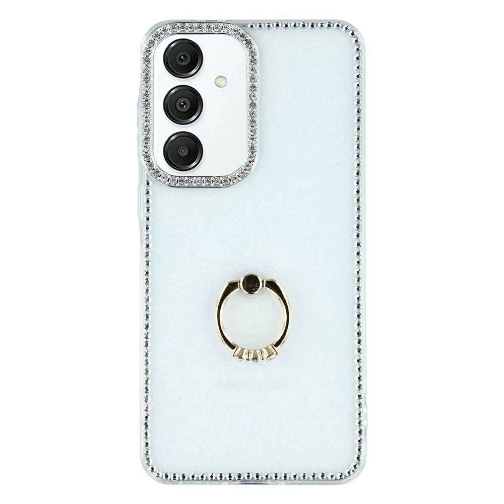 For Samsung Galaxy A57 5G Case with Ring Kickstand Rhinestone Edge TPU + PC IMD Phone Cover - Glitter Transparent