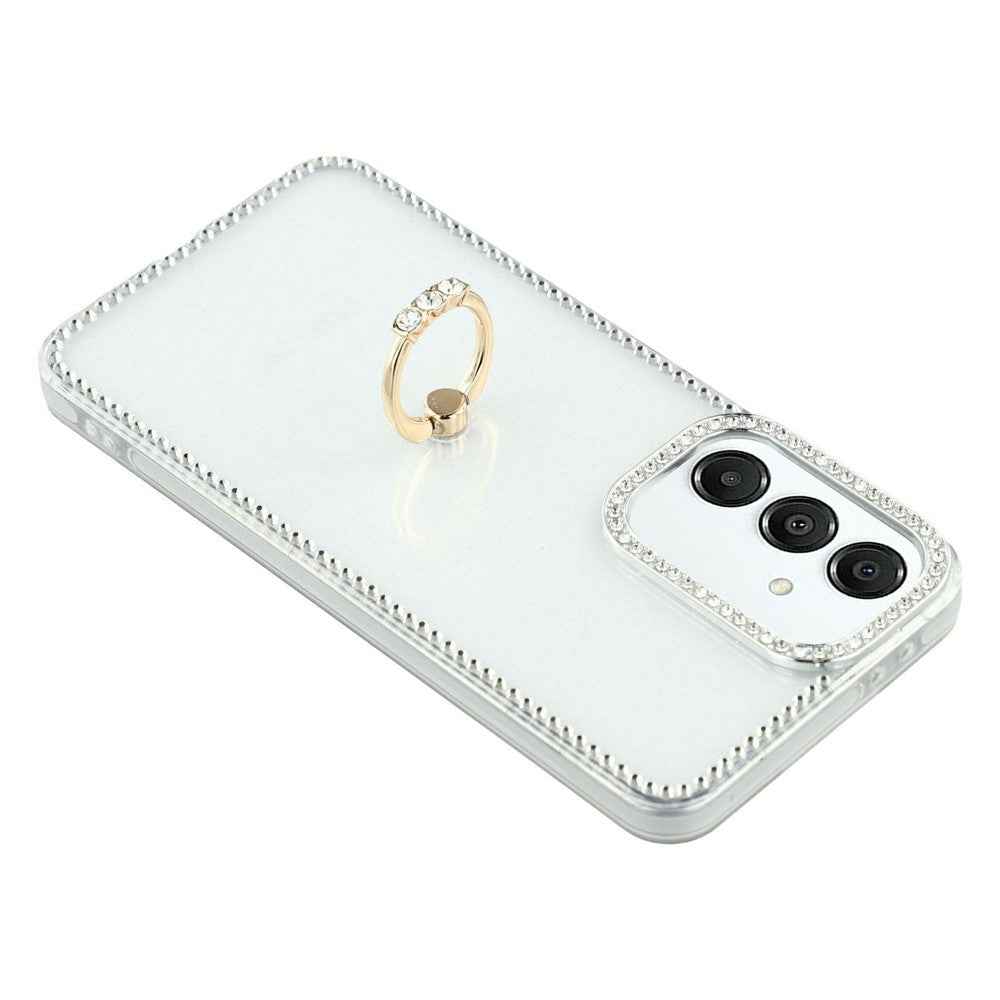 For Samsung Galaxy A57 5G Case with Ring Kickstand Rhinestone Edge TPU + PC IMD Phone Cover - Glitter Transparent