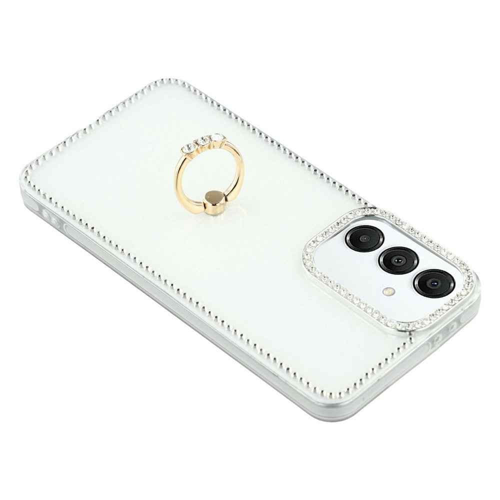 For Samsung Galaxy A57 5G Case with Ring Kickstand Rhinestone Edge TPU + PC IMD Phone Cover - Glitter White