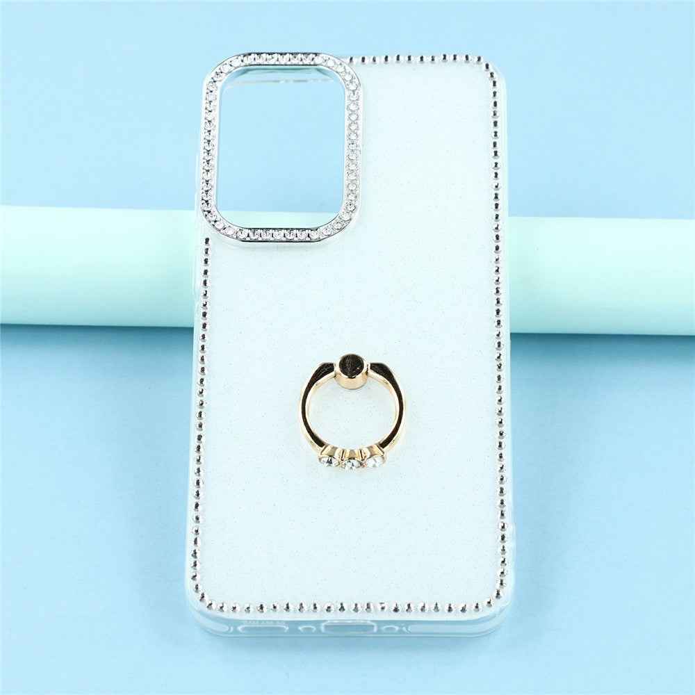 For Samsung Galaxy A57 5G Case with Ring Kickstand Rhinestone Edge TPU + PC IMD Phone Cover - Glitter White