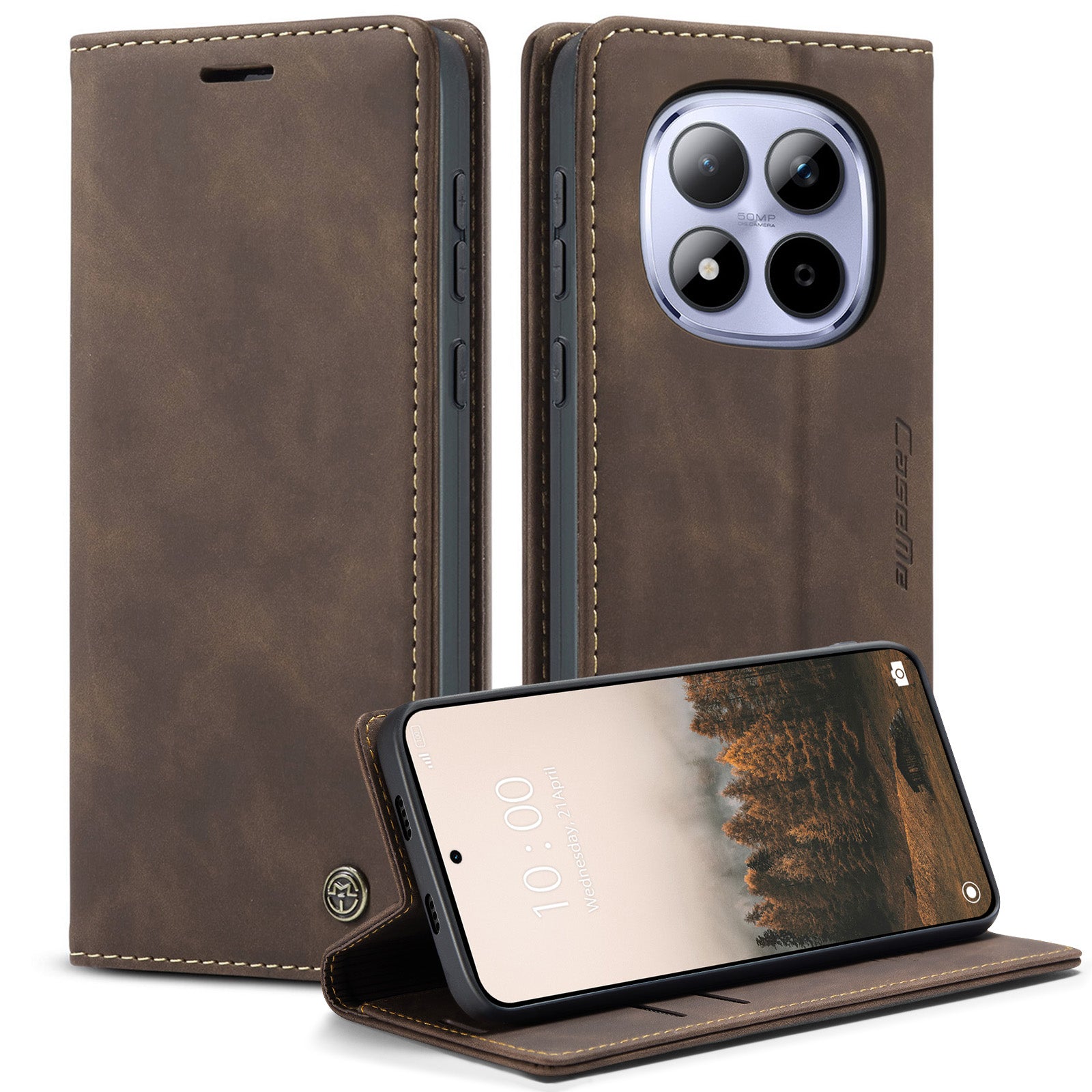 For Xiaomi Redmi Note 15 Pro 5G (Global) Wallet Case CASEME 013 Series PU Leather Phone Cover Stand - Coffee