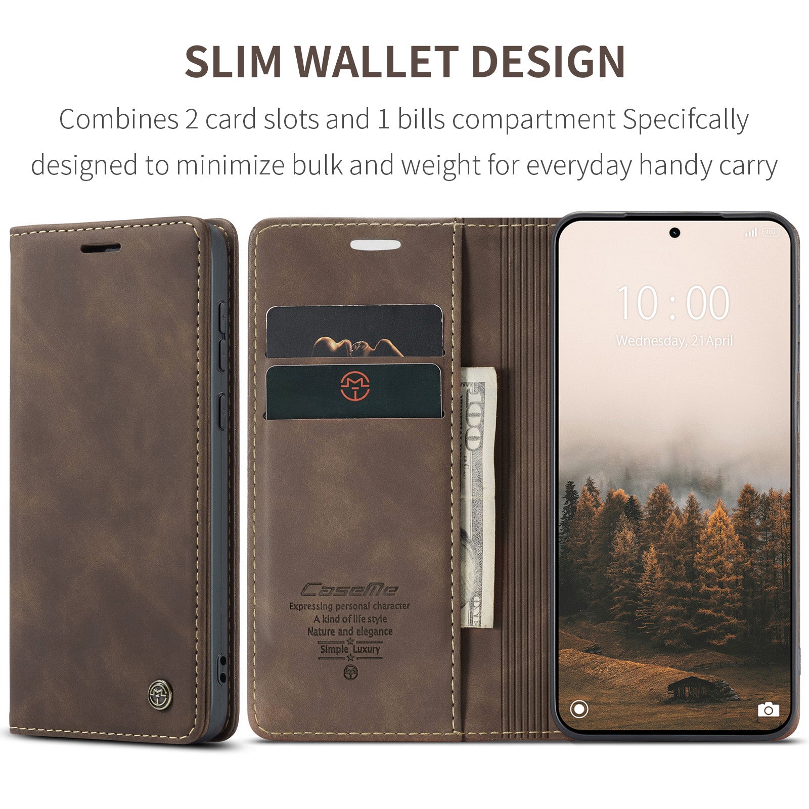 For Xiaomi Redmi Note 15 Pro 5G (Global) Wallet Case CASEME 013 Series PU Leather Phone Cover Stand - Coffee