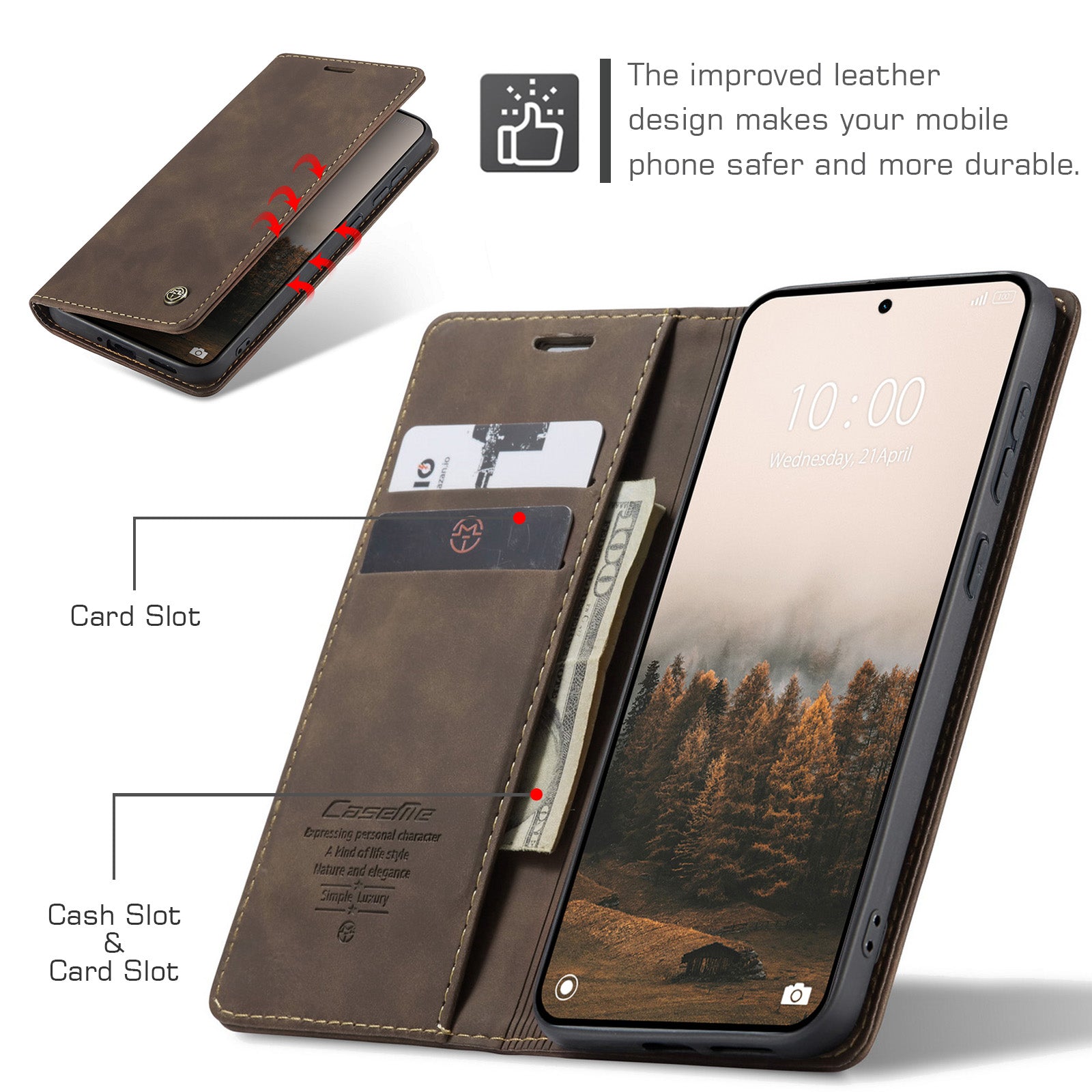 For Xiaomi Redmi Note 15 Pro 5G (Global) Wallet Case CASEME 013 Series PU Leather Phone Cover Stand - Coffee