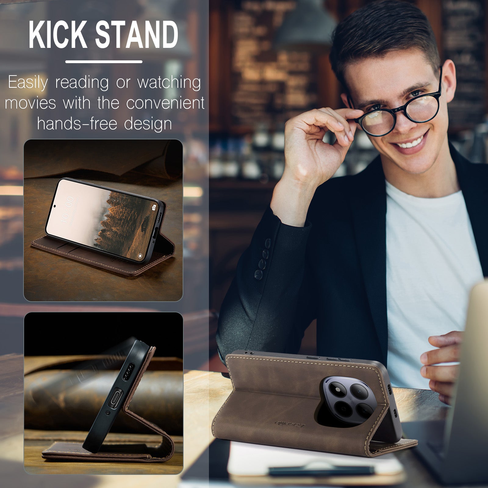 For Xiaomi Redmi Note 15 Pro 5G (Global) Wallet Case CASEME 013 Series PU Leather Phone Cover Stand - Coffee