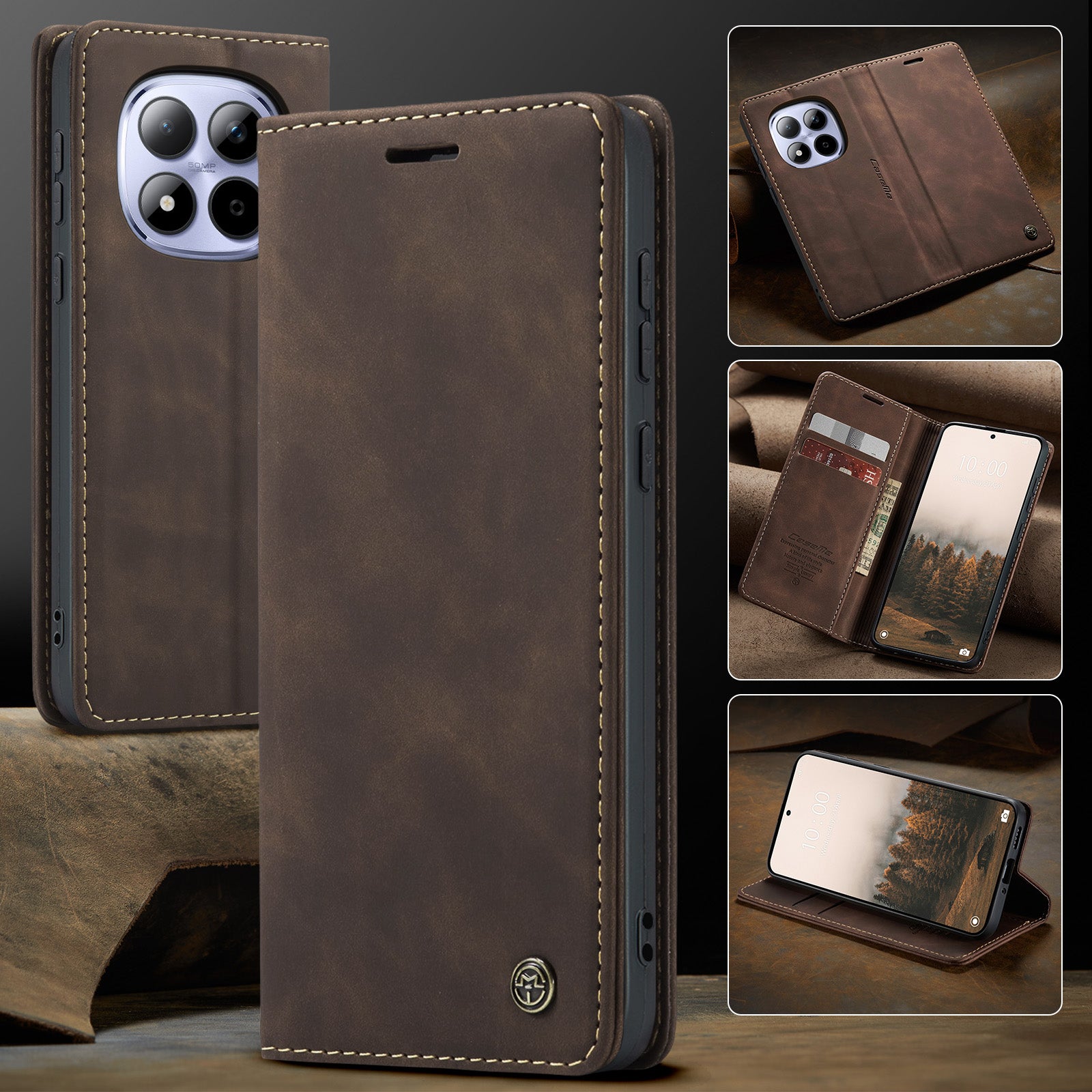 For Xiaomi Redmi Note 15 Pro 5G (Global) Wallet Case CASEME 013 Series PU Leather Phone Cover Stand - Coffee