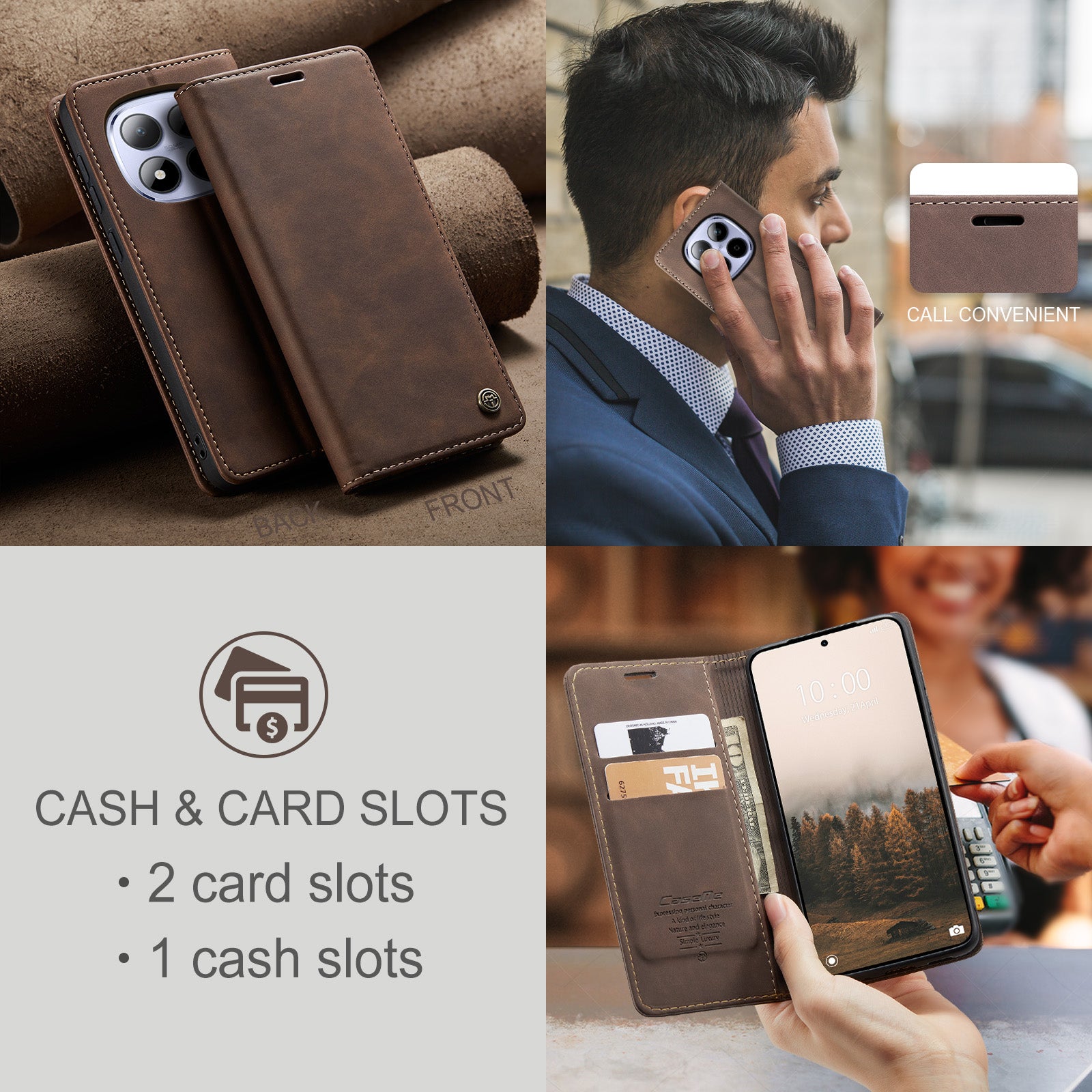 For Xiaomi Redmi Note 15 Pro 5G (Global) Wallet Case CASEME 013 Series PU Leather Phone Cover Stand - Coffee