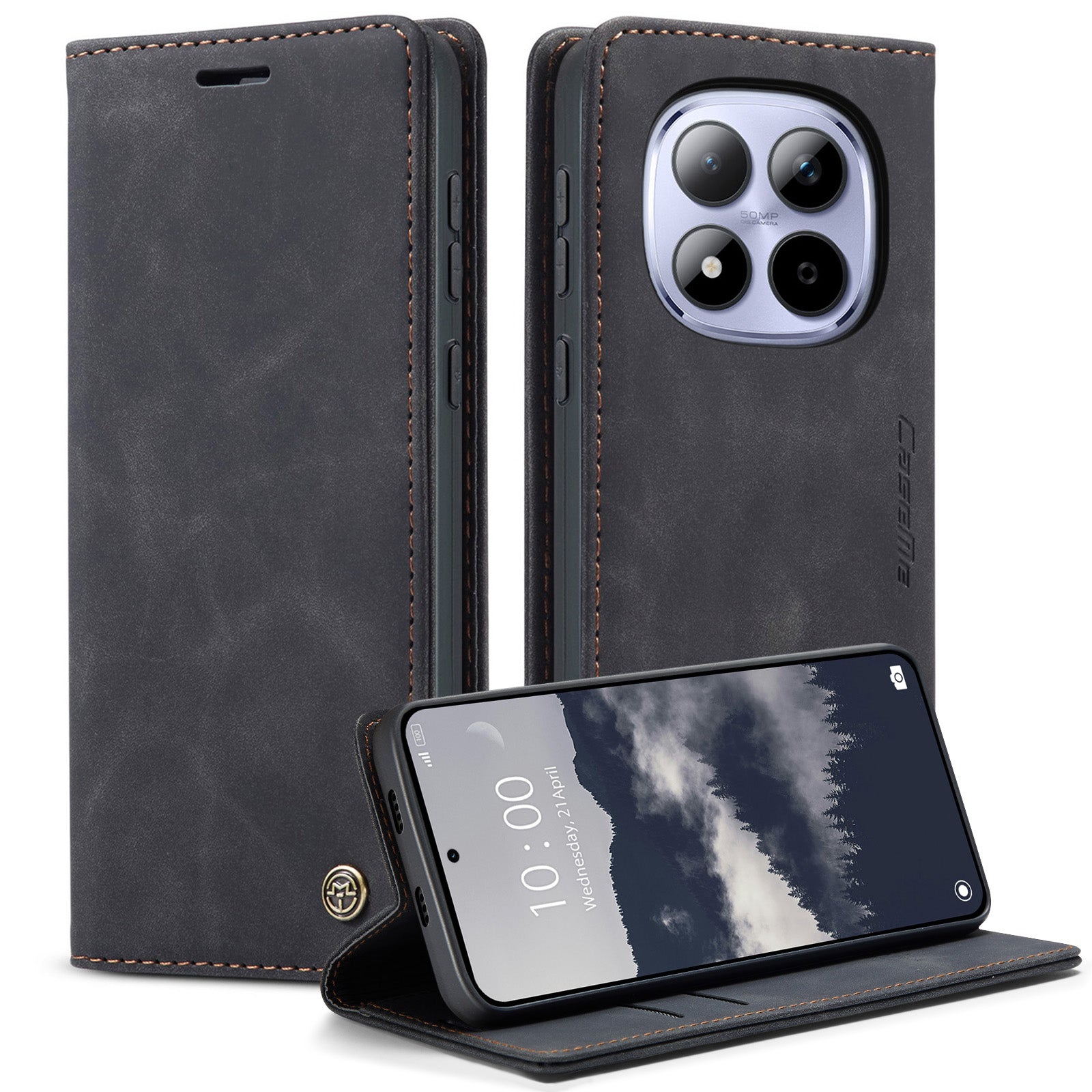 For Xiaomi Redmi Note 15 Pro 5G (Global) Wallet Case CASEME 013 Series PU Leather Phone Cover Stand - Black