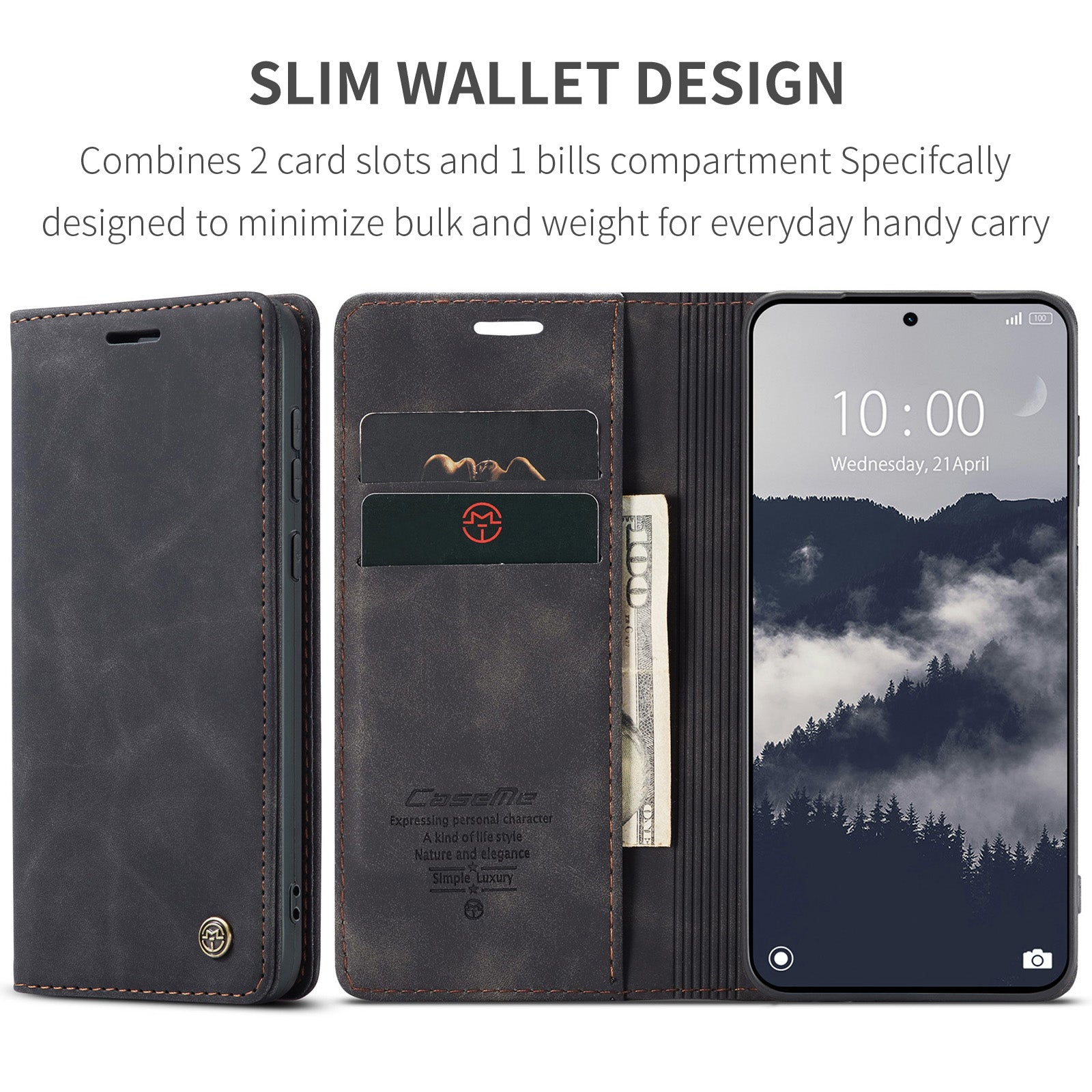 For Xiaomi Redmi Note 15 Pro 5G (Global) Wallet Case CASEME 013 Series PU Leather Phone Cover Stand - Black