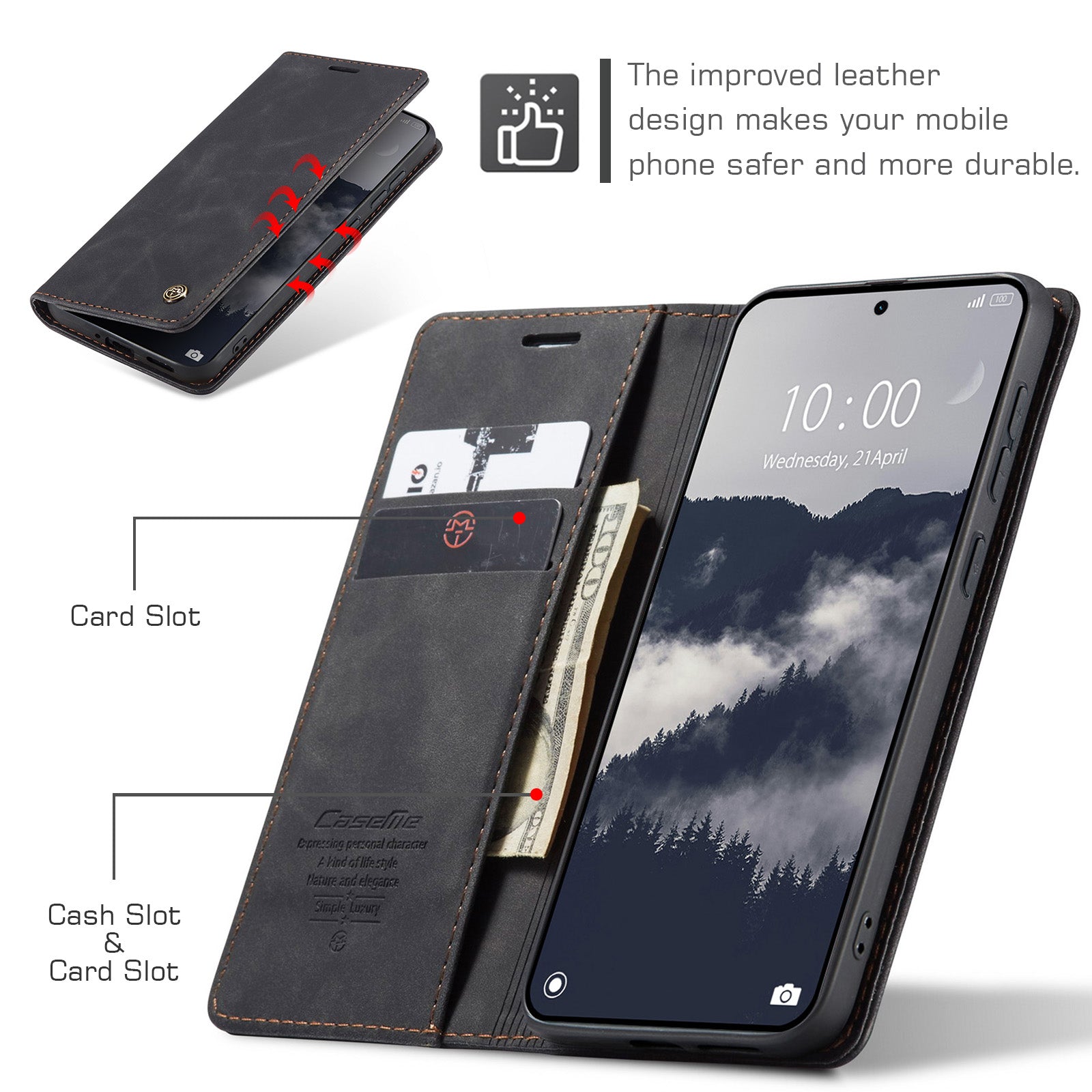 For Xiaomi Redmi Note 15 Pro 5G (Global) Wallet Case CASEME 013 Series PU Leather Phone Cover Stand - Black