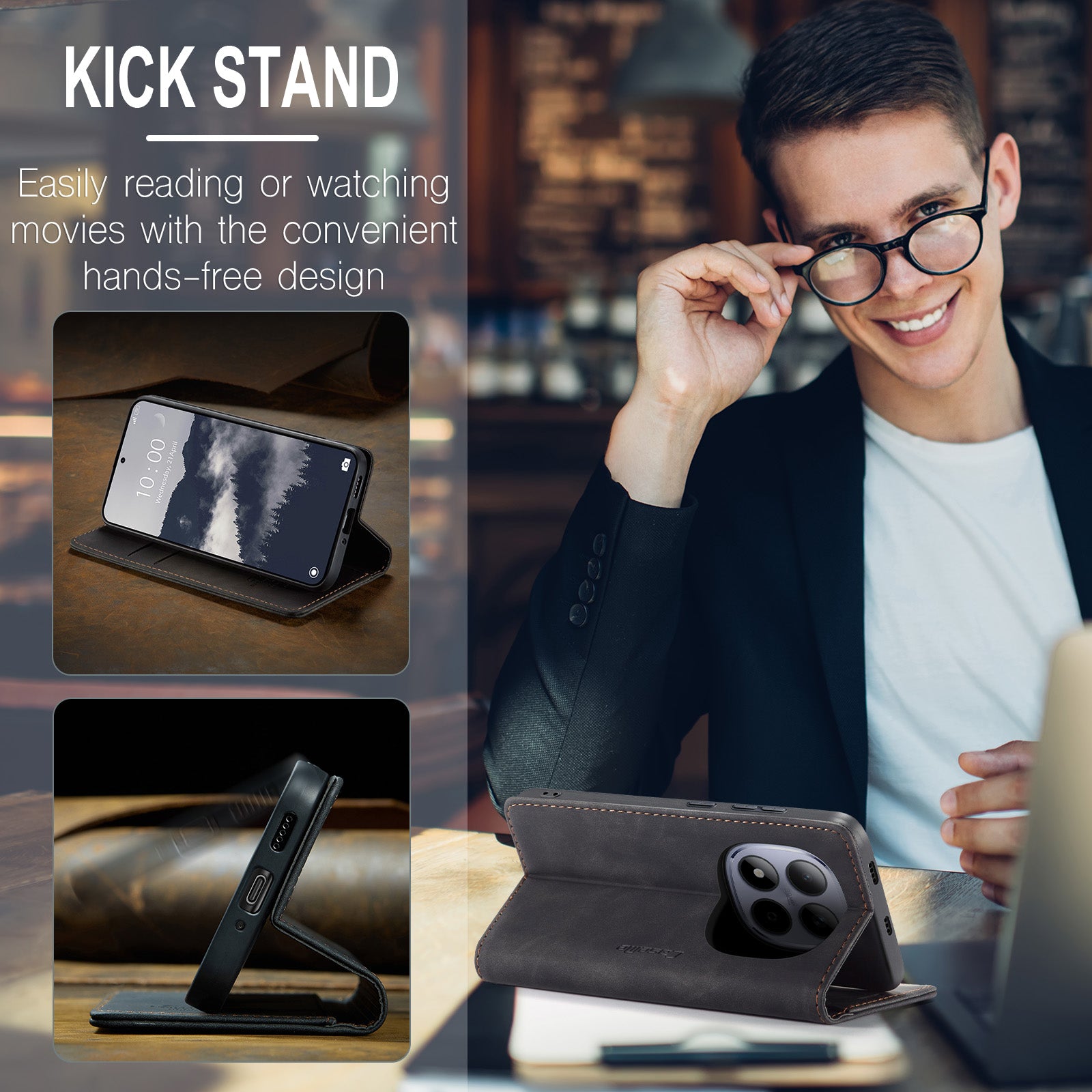 For Xiaomi Redmi Note 15 Pro 5G (Global) Wallet Case CASEME 013 Series PU Leather Phone Cover Stand - Black