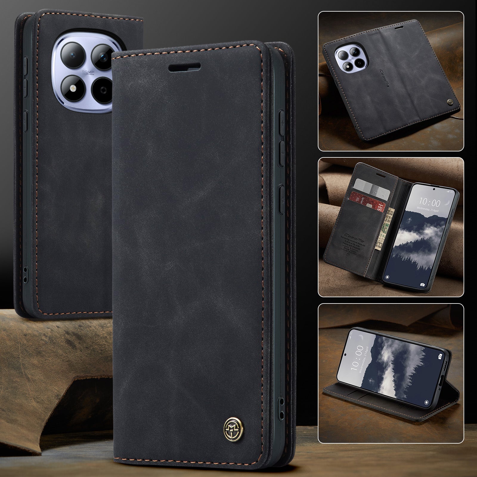 For Xiaomi Redmi Note 15 Pro 5G (Global) Wallet Case CASEME 013 Series PU Leather Phone Cover Stand - Black