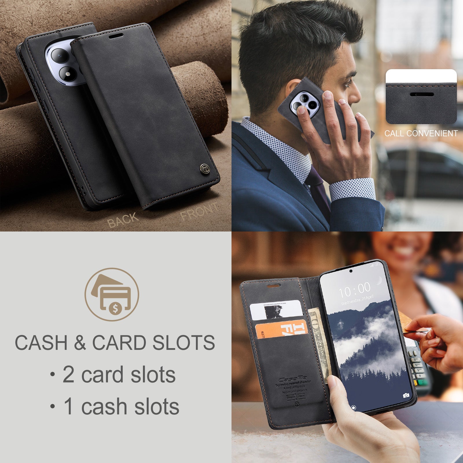 For Xiaomi Redmi Note 15 Pro 5G (Global) Wallet Case CASEME 013 Series PU Leather Phone Cover Stand - Black
