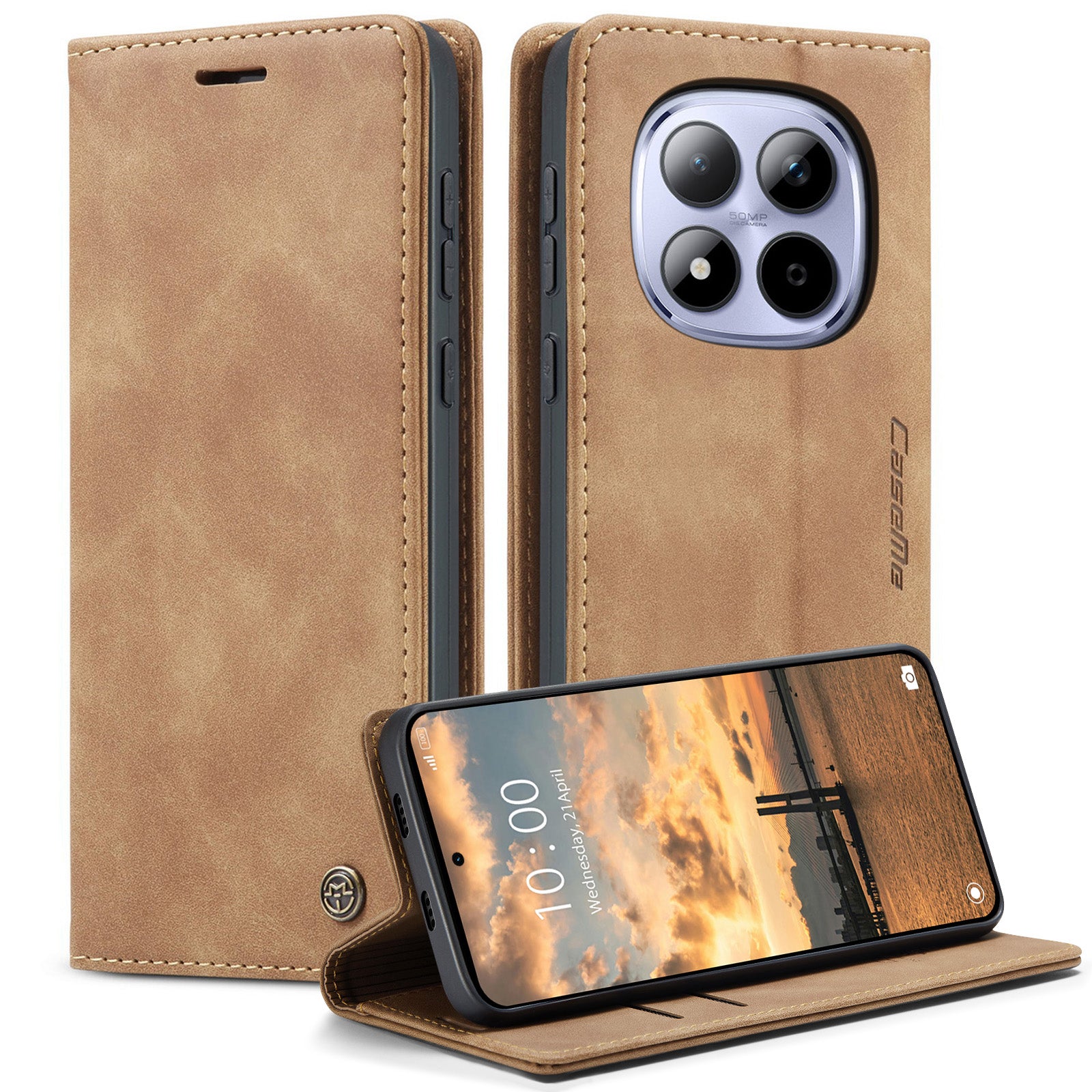 For Xiaomi Redmi Note 15 Pro 5G (Global) Wallet Case CASEME 013 Series PU Leather Phone Cover Stand - Brown