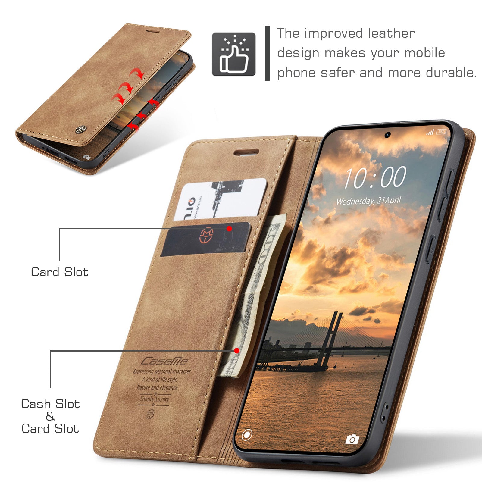 For Xiaomi Redmi Note 15 Pro 5G (Global) Wallet Case CASEME 013 Series PU Leather Phone Cover Stand - Brown
