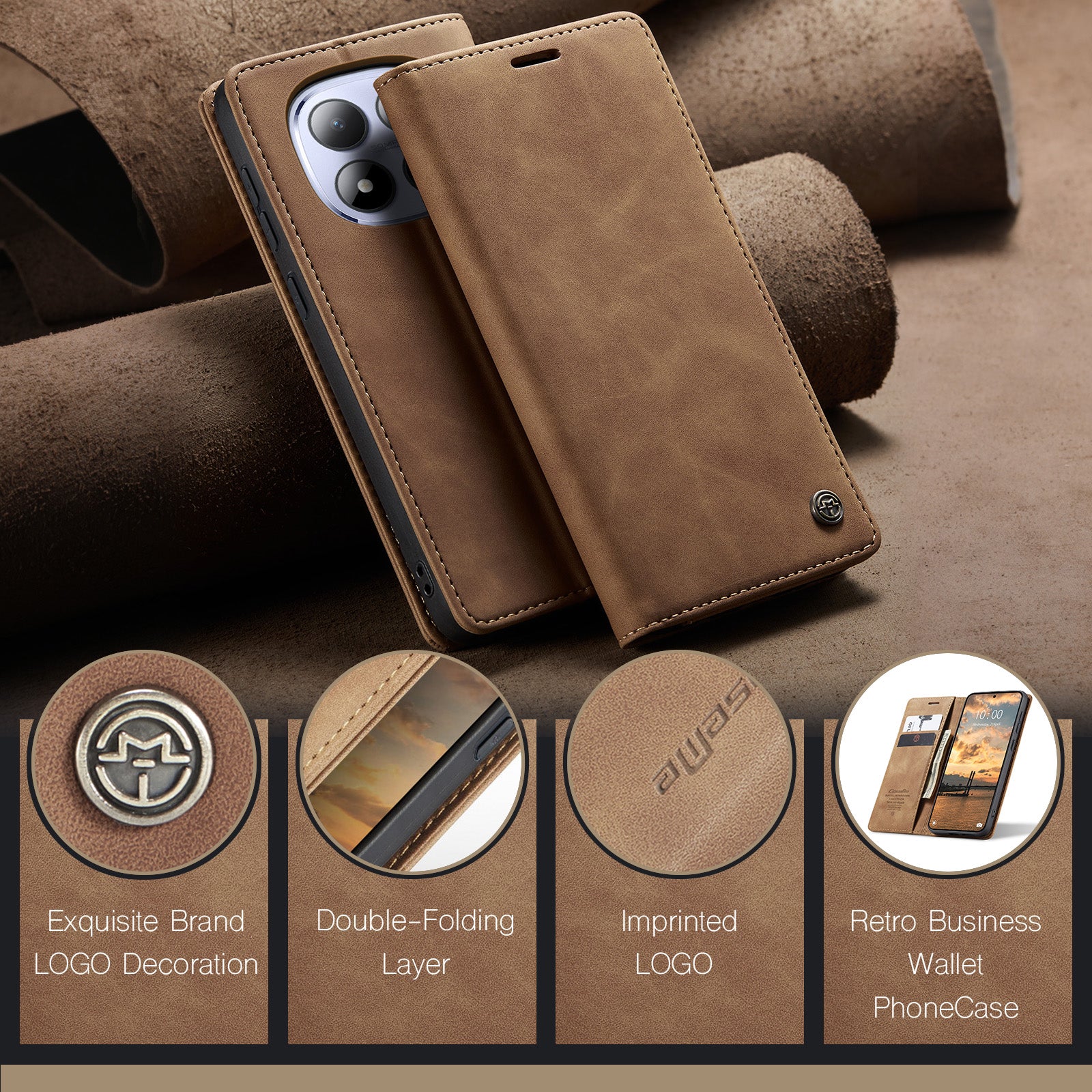 For Xiaomi Redmi Note 15 Pro 5G (Global) Wallet Case CASEME 013 Series PU Leather Phone Cover Stand - Brown