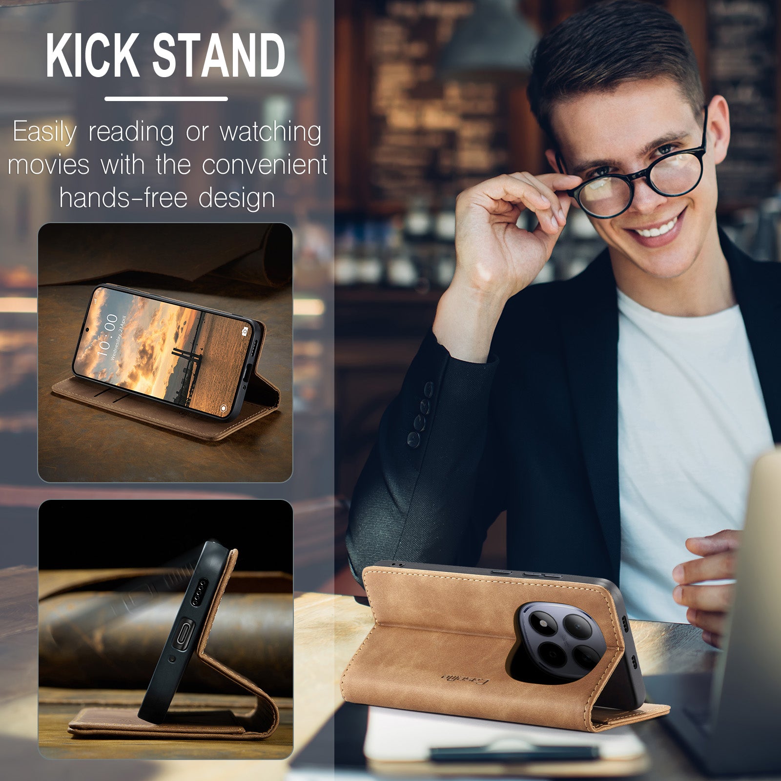 For Xiaomi Redmi Note 15 Pro 5G (Global) Wallet Case CASEME 013 Series PU Leather Phone Cover Stand - Brown