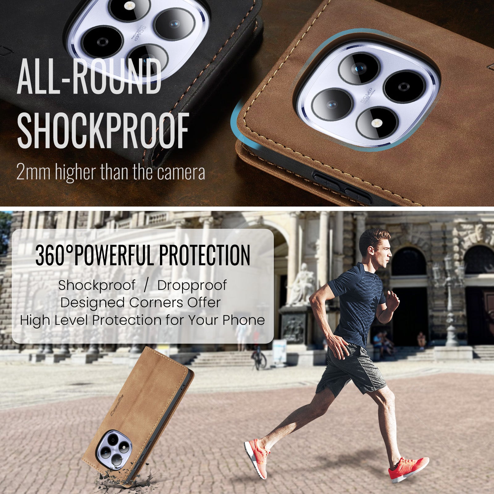 For Xiaomi Redmi Note 15 Pro 5G (Global) Wallet Case CASEME 013 Series PU Leather Phone Cover Stand - Brown