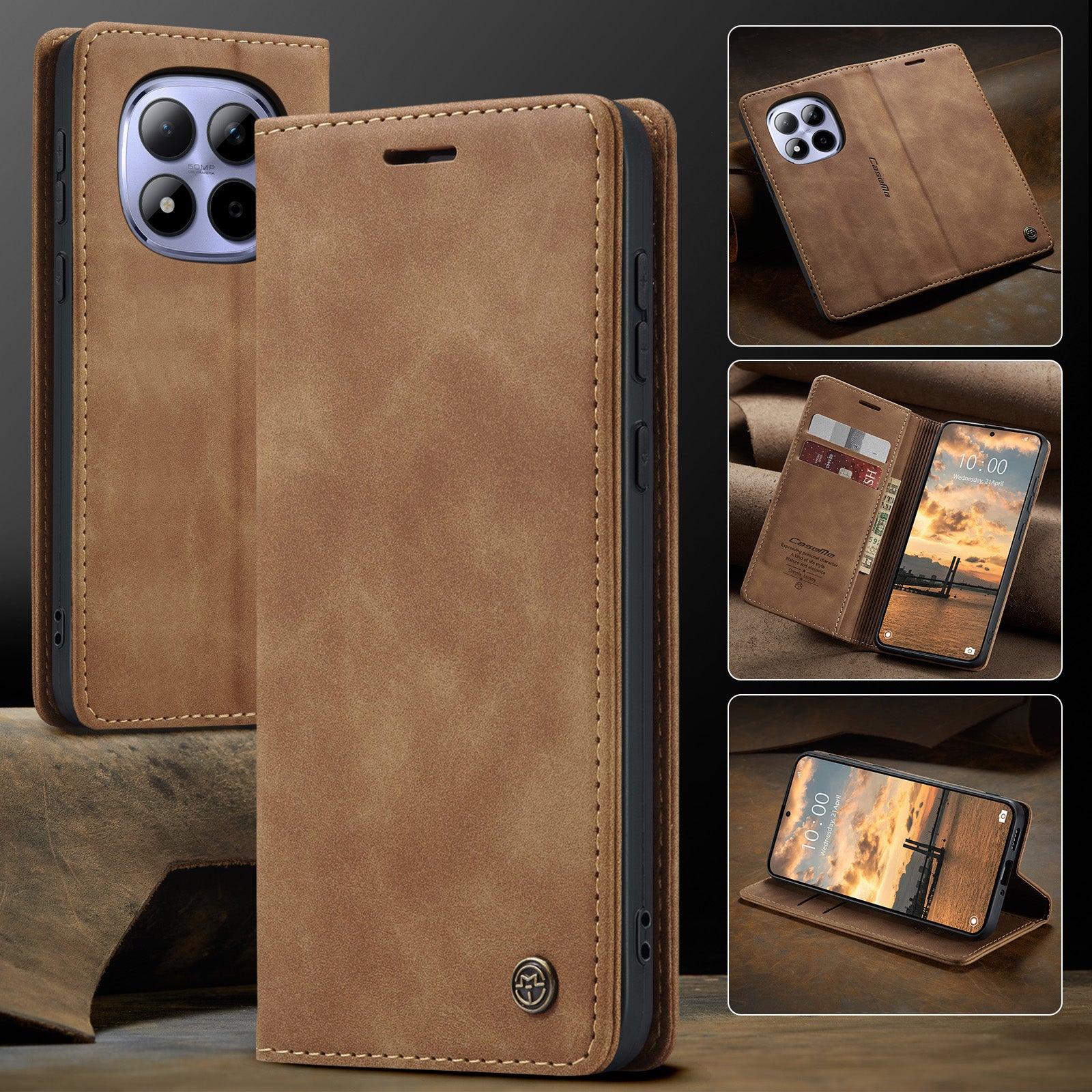 For Xiaomi Redmi Note 15 Pro 5G (Global) Wallet Case CASEME 013 Series PU Leather Phone Cover Stand - Brown